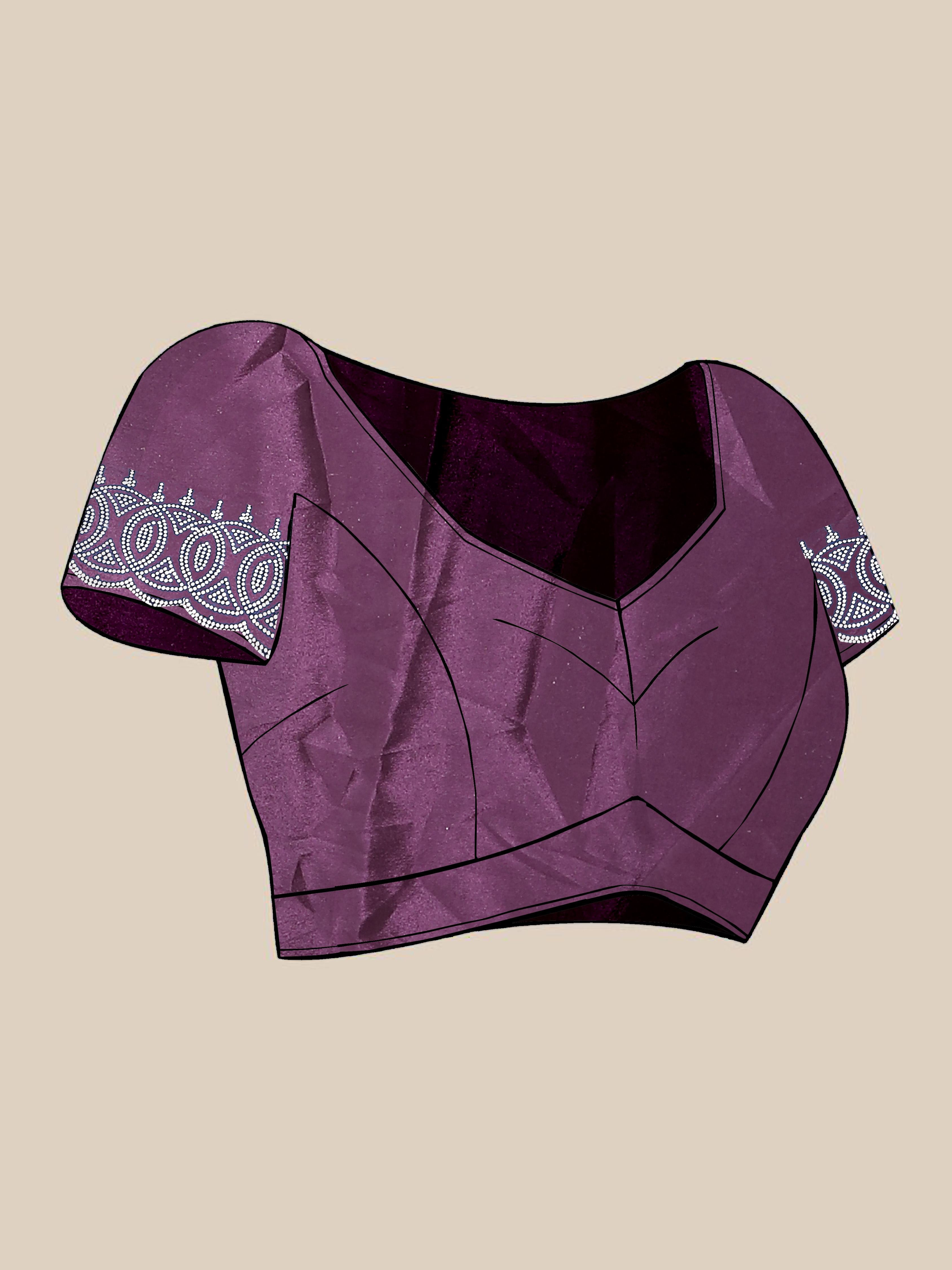 Plum Purple Georgette Diamond Work Party Wear Saree