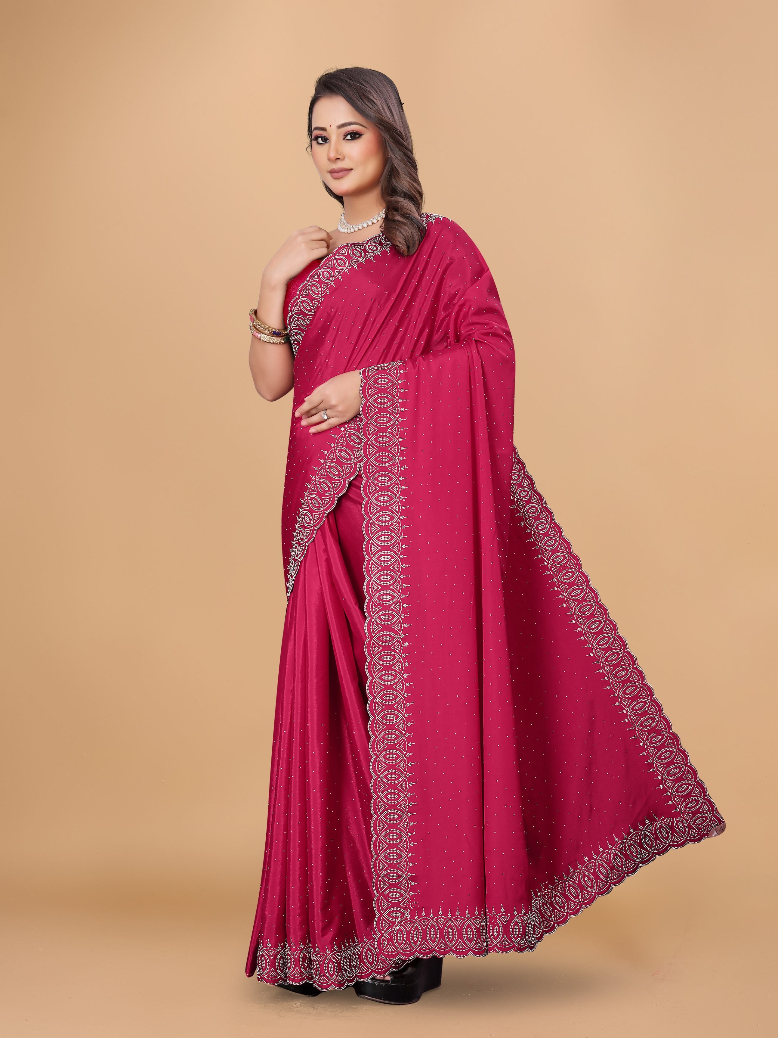 Rani Georgette Diamond Work Party Wear Saree