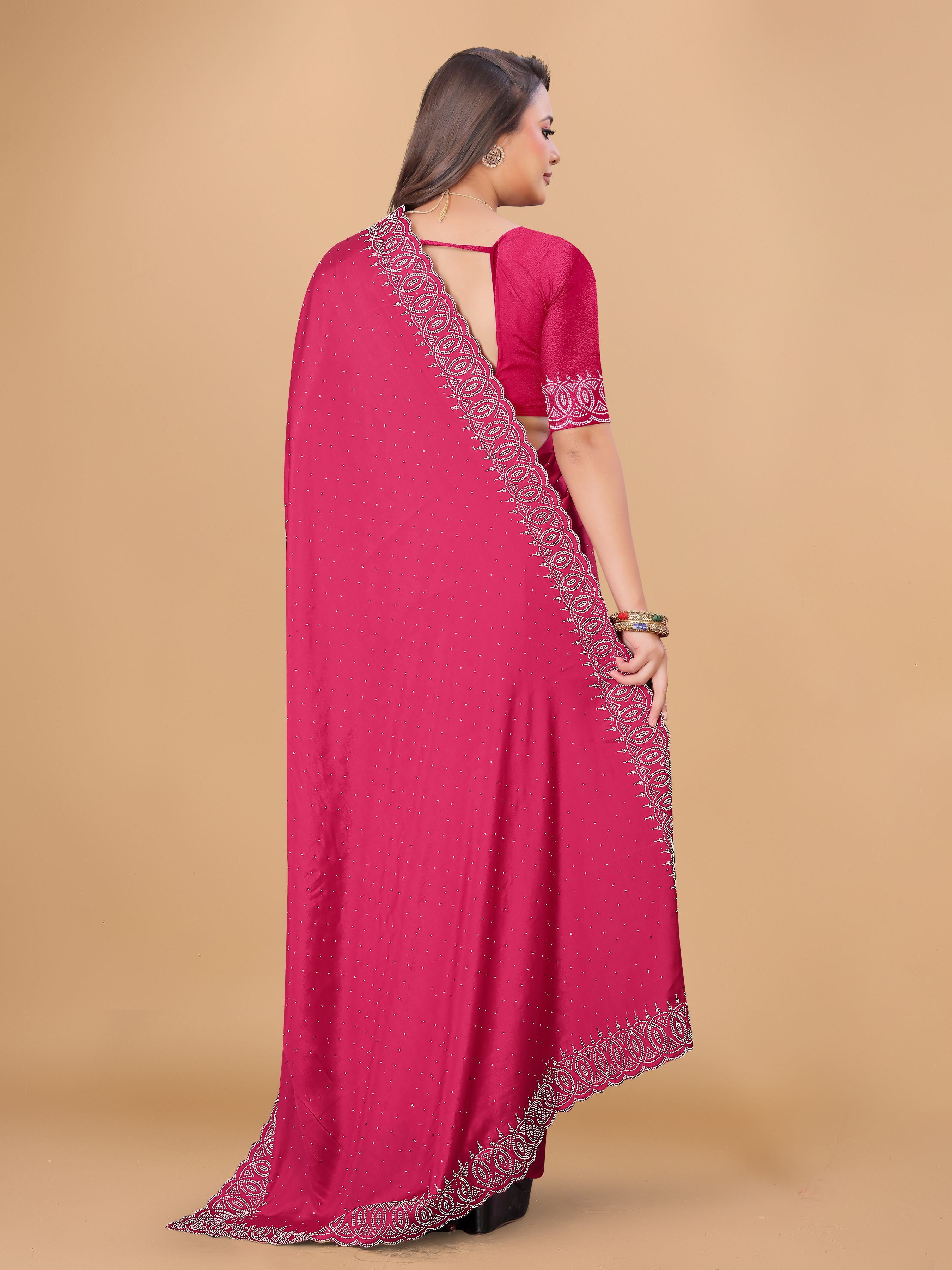 Rani Georgette Diamond Work Party Wear Saree