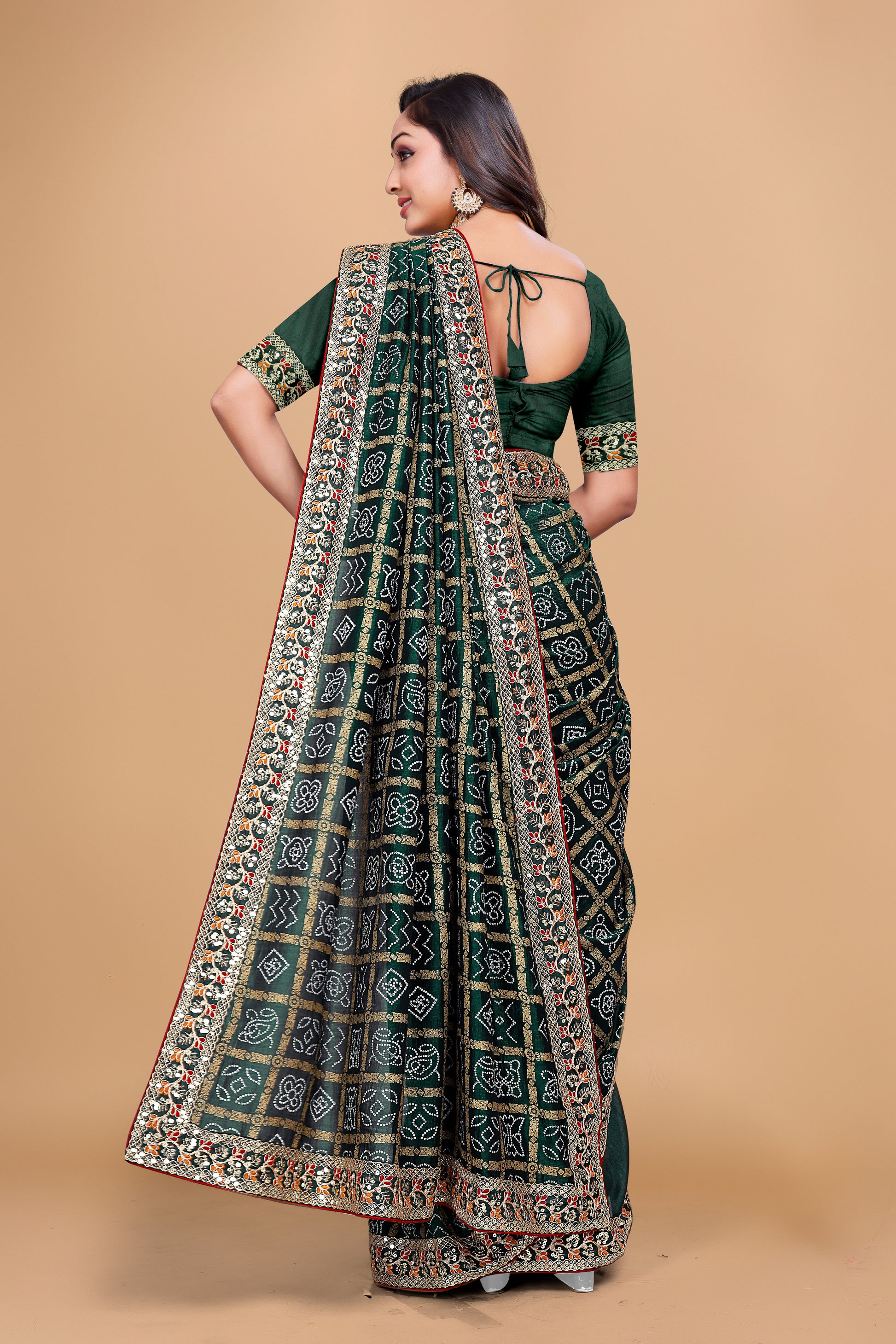 Bandhani Fancy Embroidered Silk Saree With Blouse