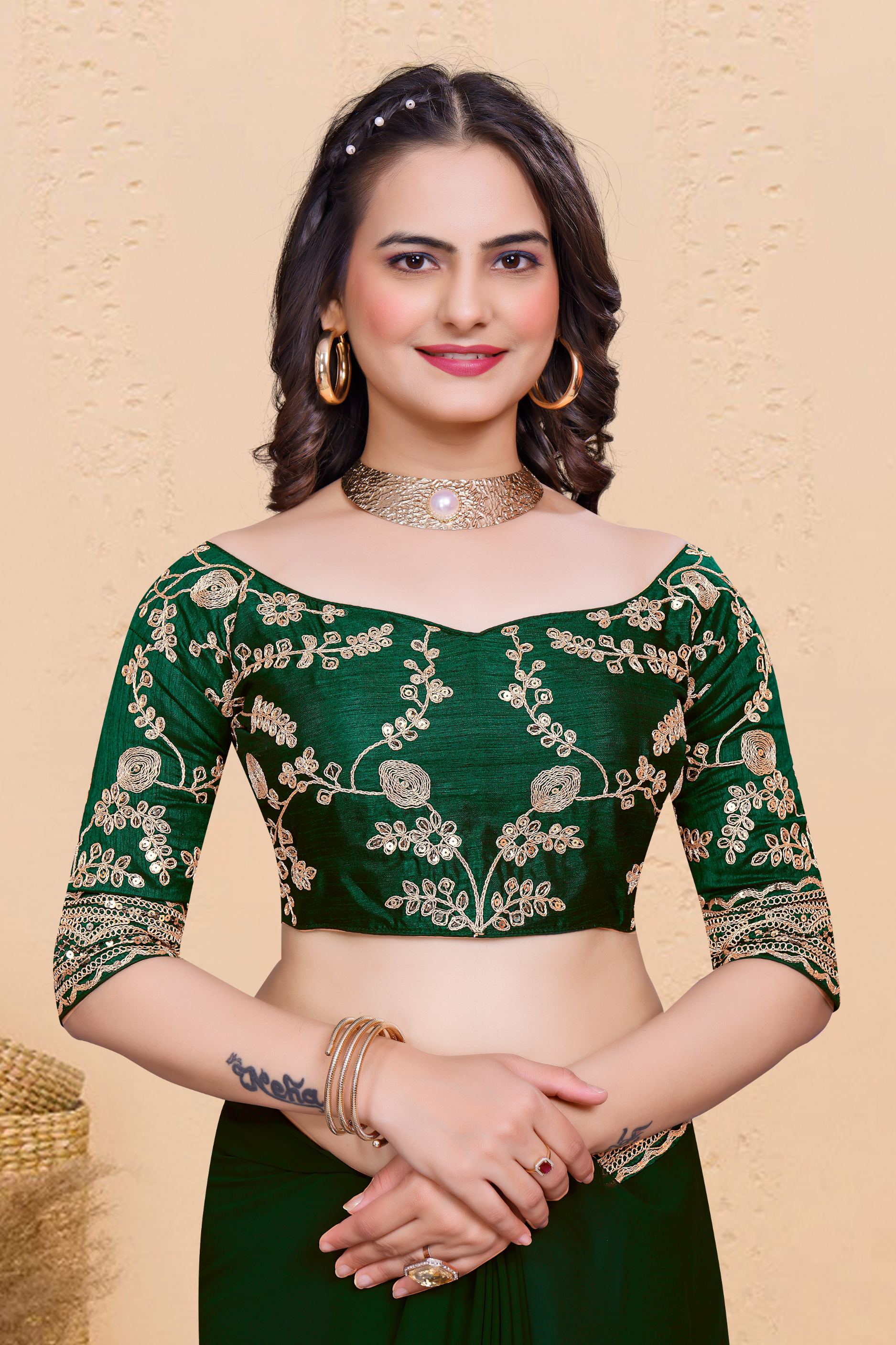 Green Soft Georgette Sequence Butti & Heavy Lace Border Saree