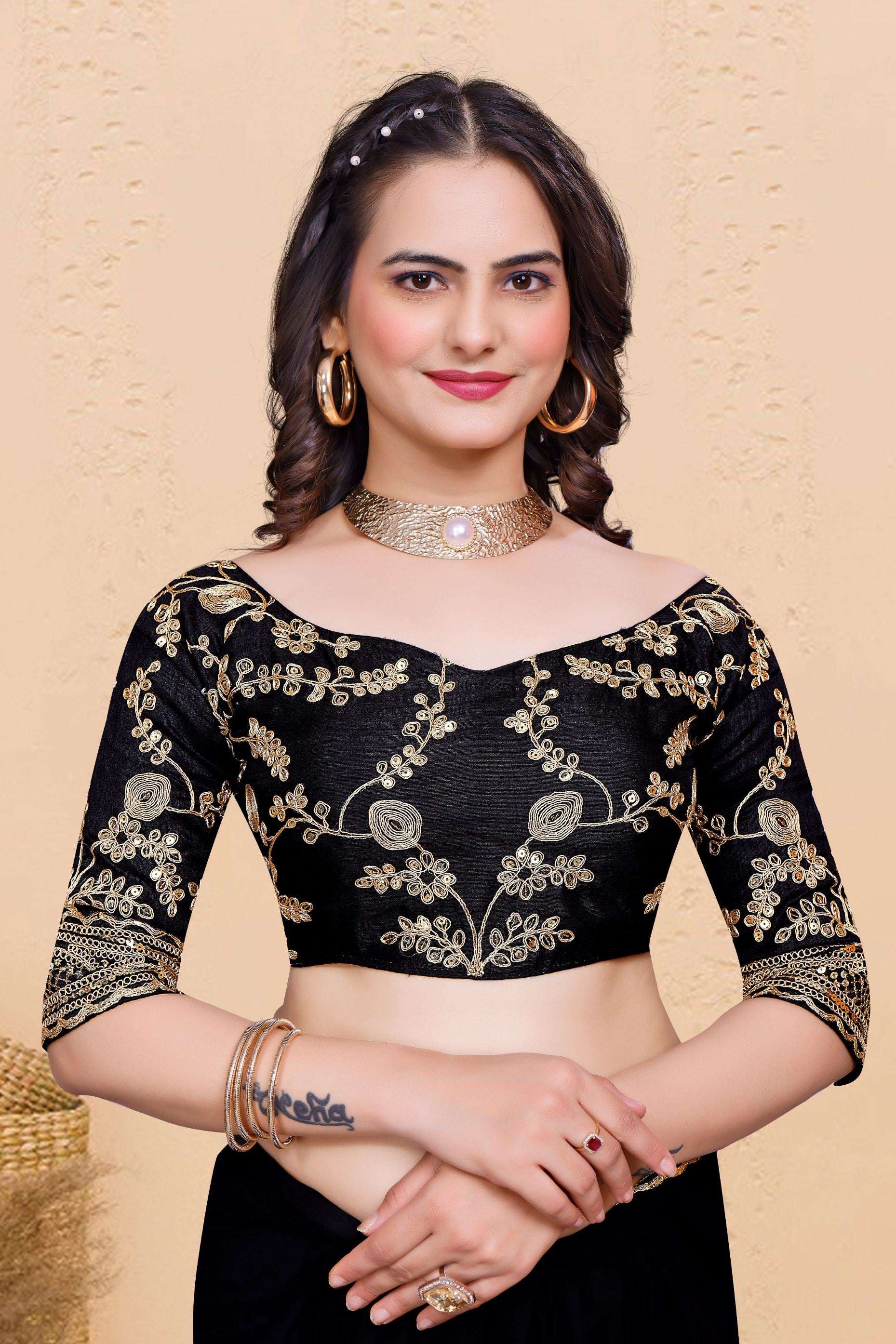 Black Soft Georgette Sequence Butti & Heavy Lace Border Saree