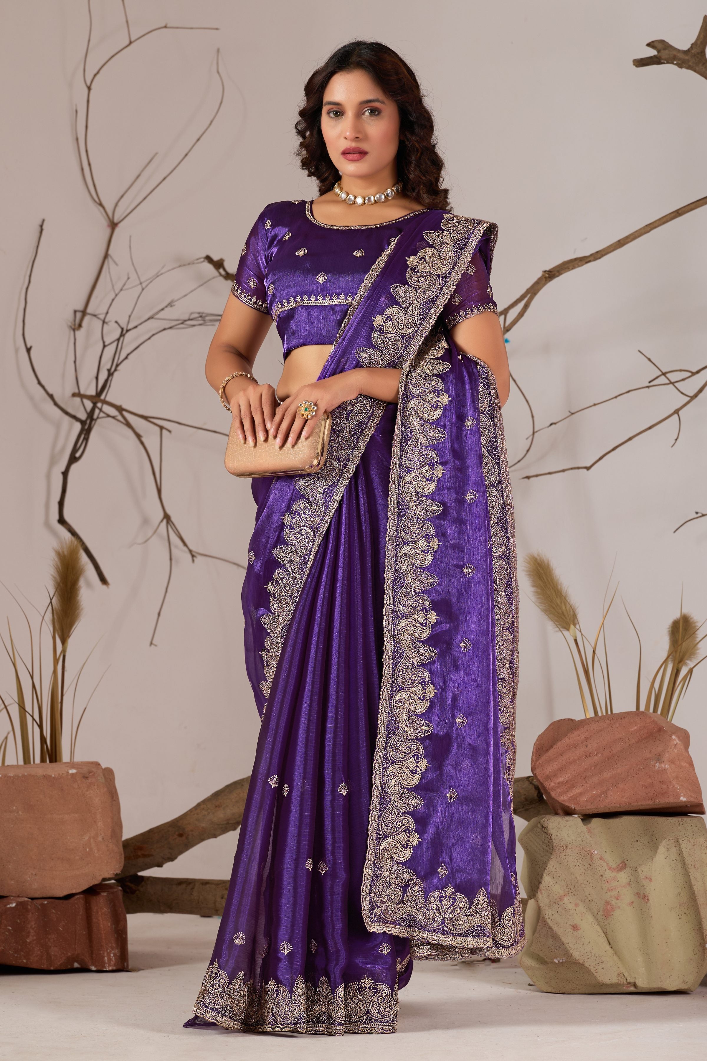Violet Jimmy Choo Embroidered Saree