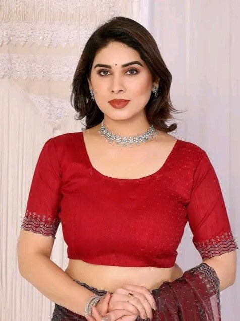 Maroon Saree with Silver Embroidery Border
