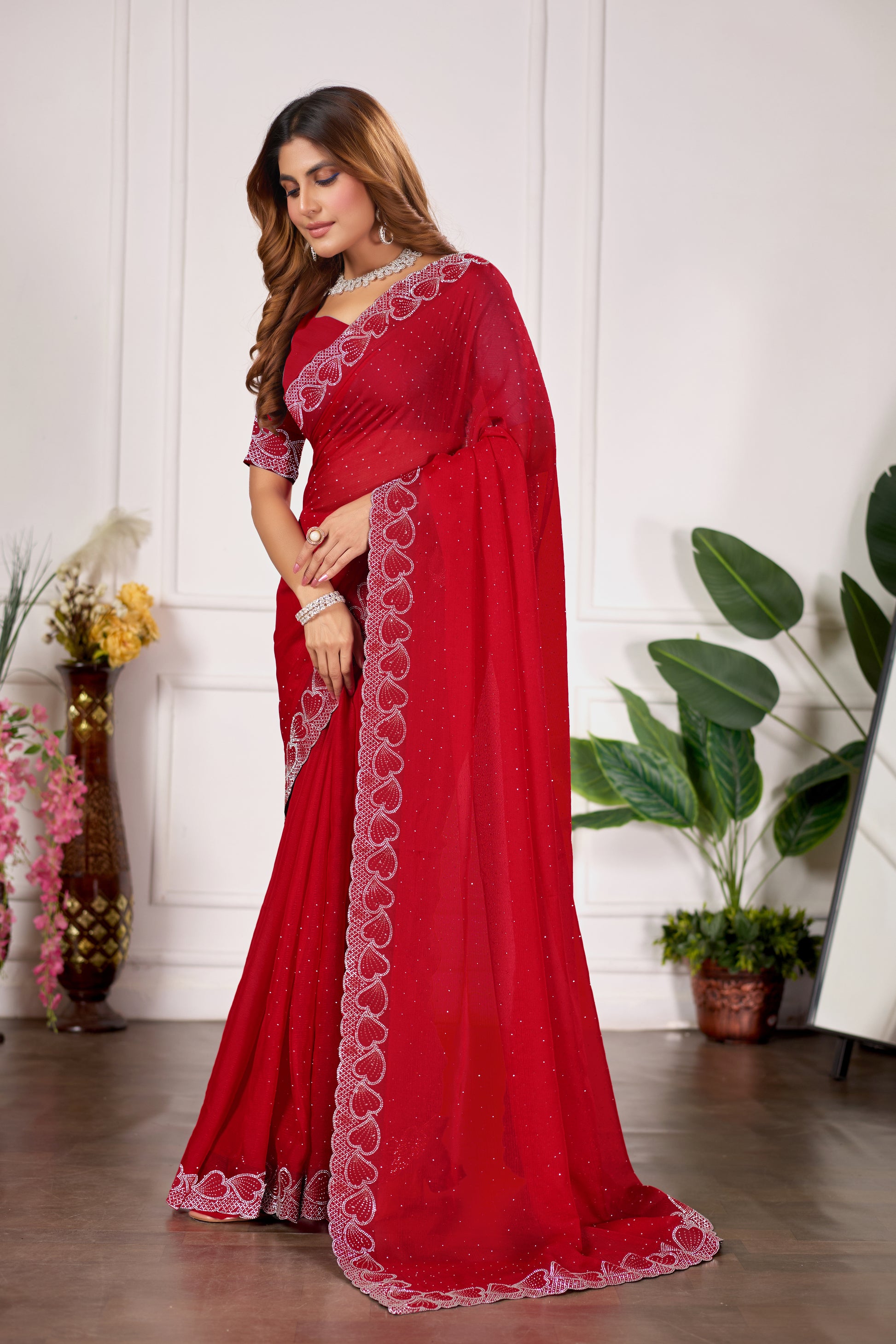 Diamond Work Fancy Designer Saree With Blouse