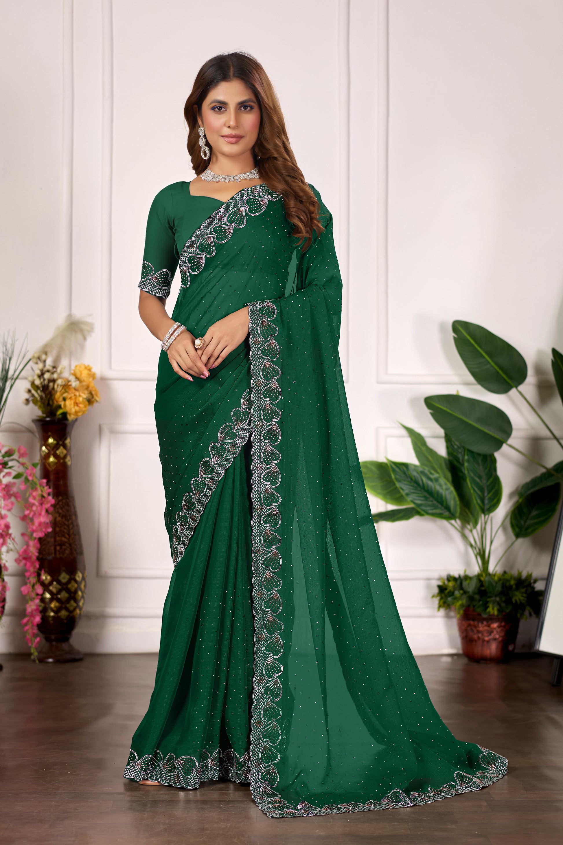 Diamond Work Fancy Designer Saree With Blouse