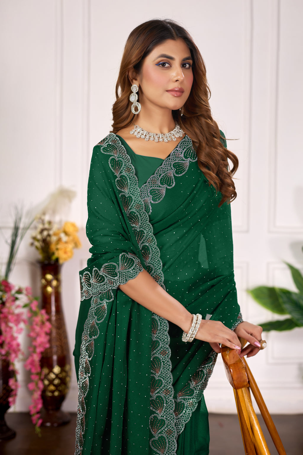 Diamond Work Fancy Designer Saree With Blouse