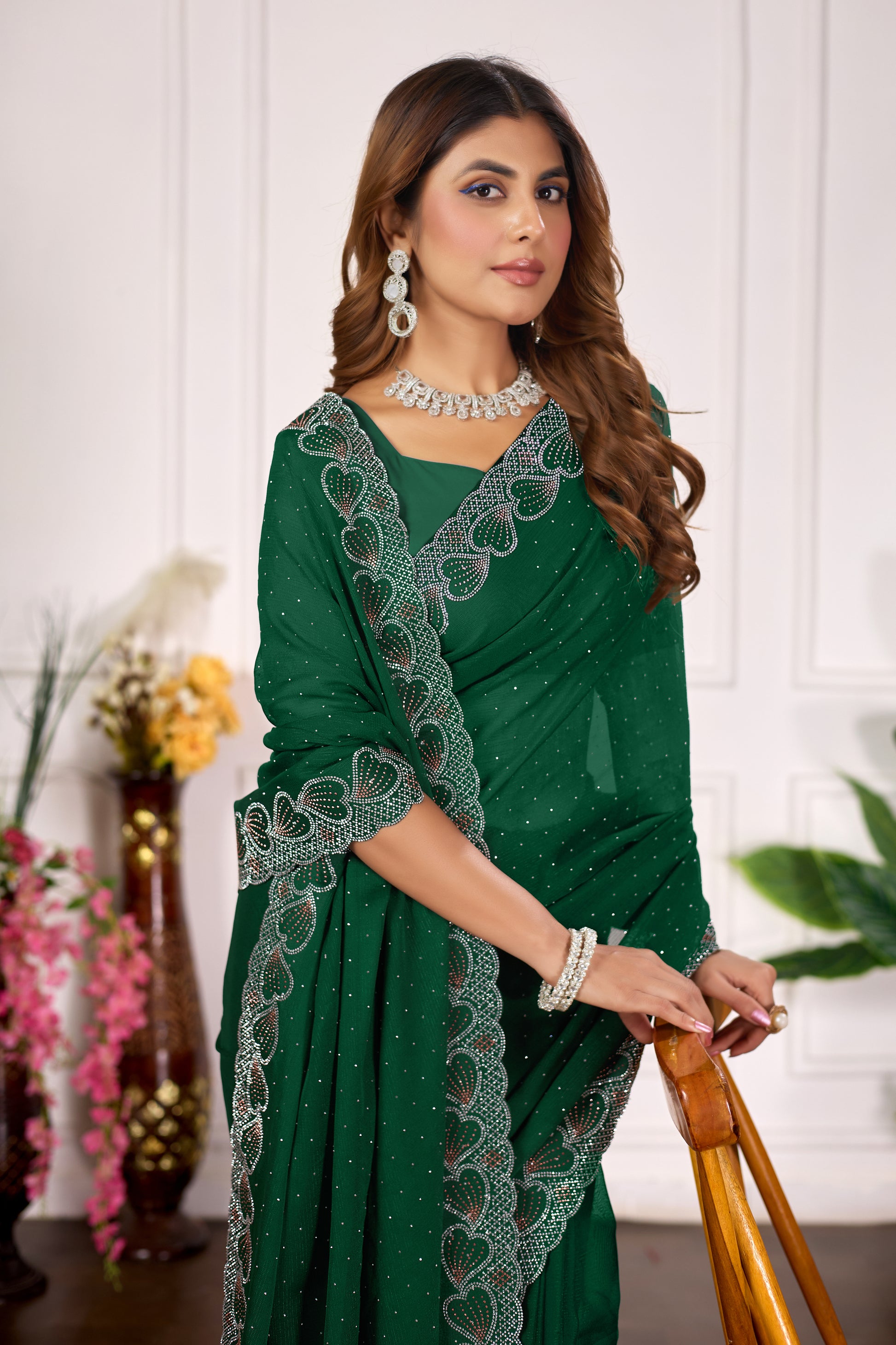 Diamond Work Fancy Designer Saree With Blouse