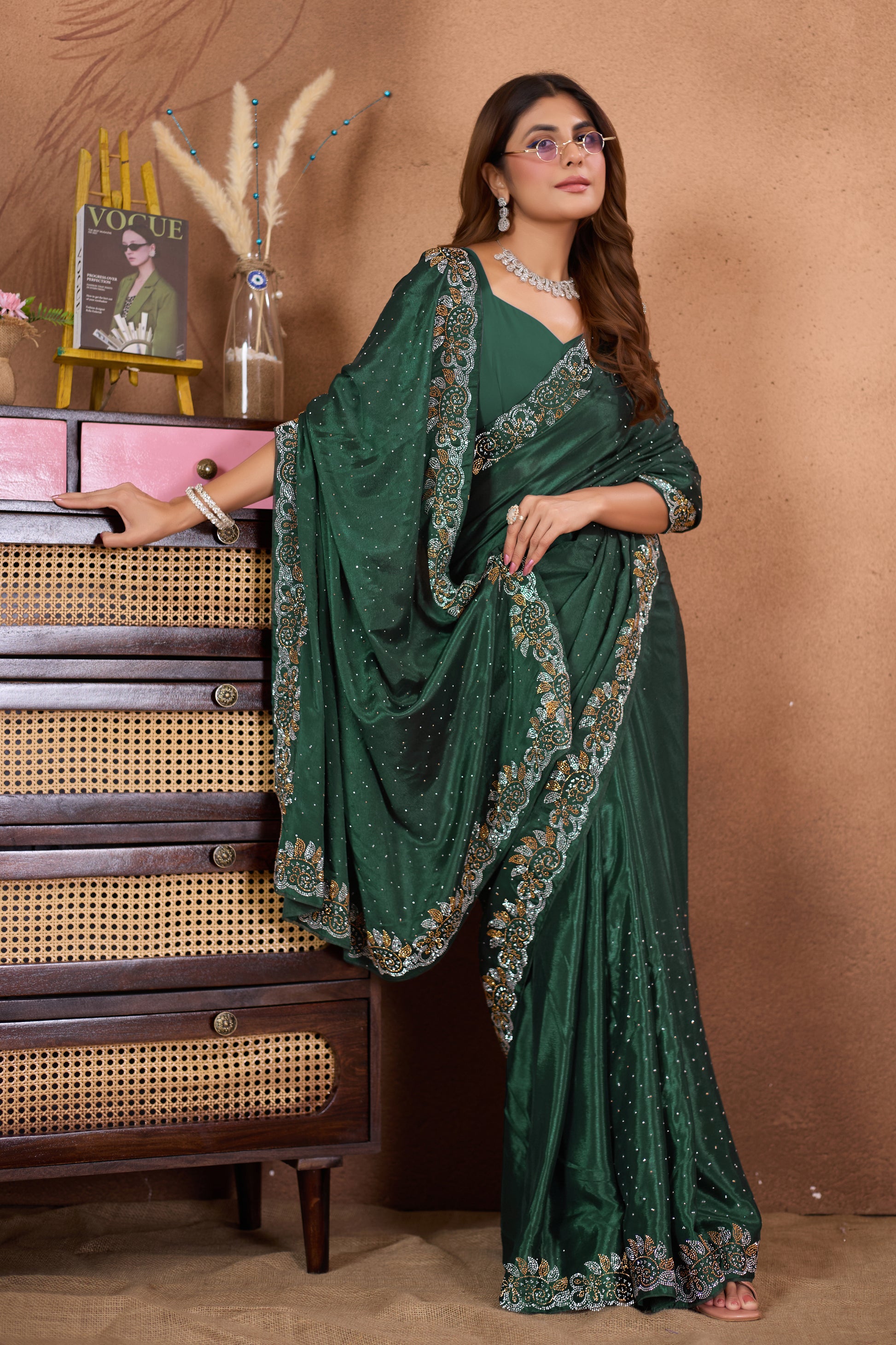 Zegoom Diamond work Traditional Fancy Saree