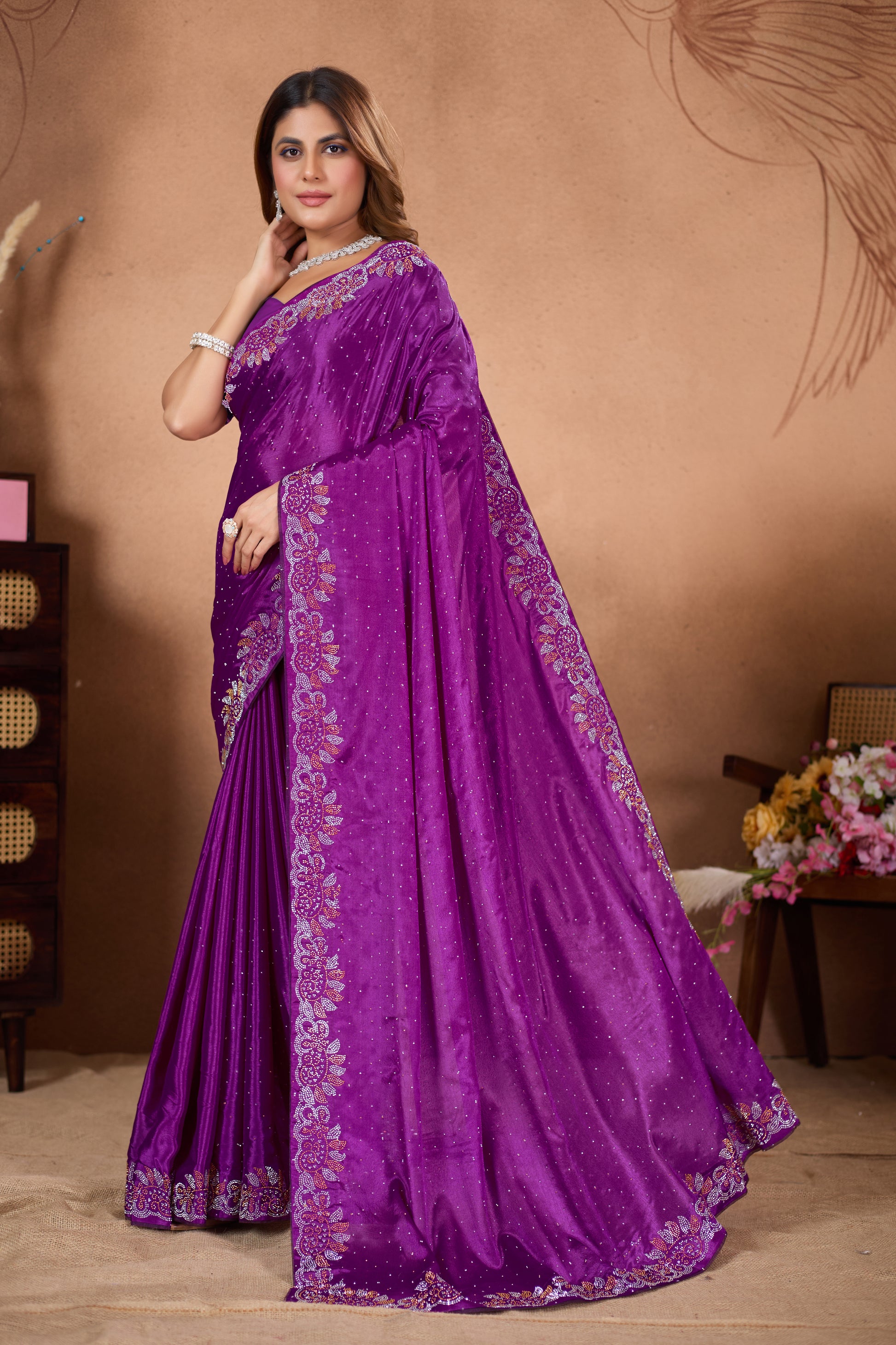 Zegoom Diamond work Traditional Fancy Saree