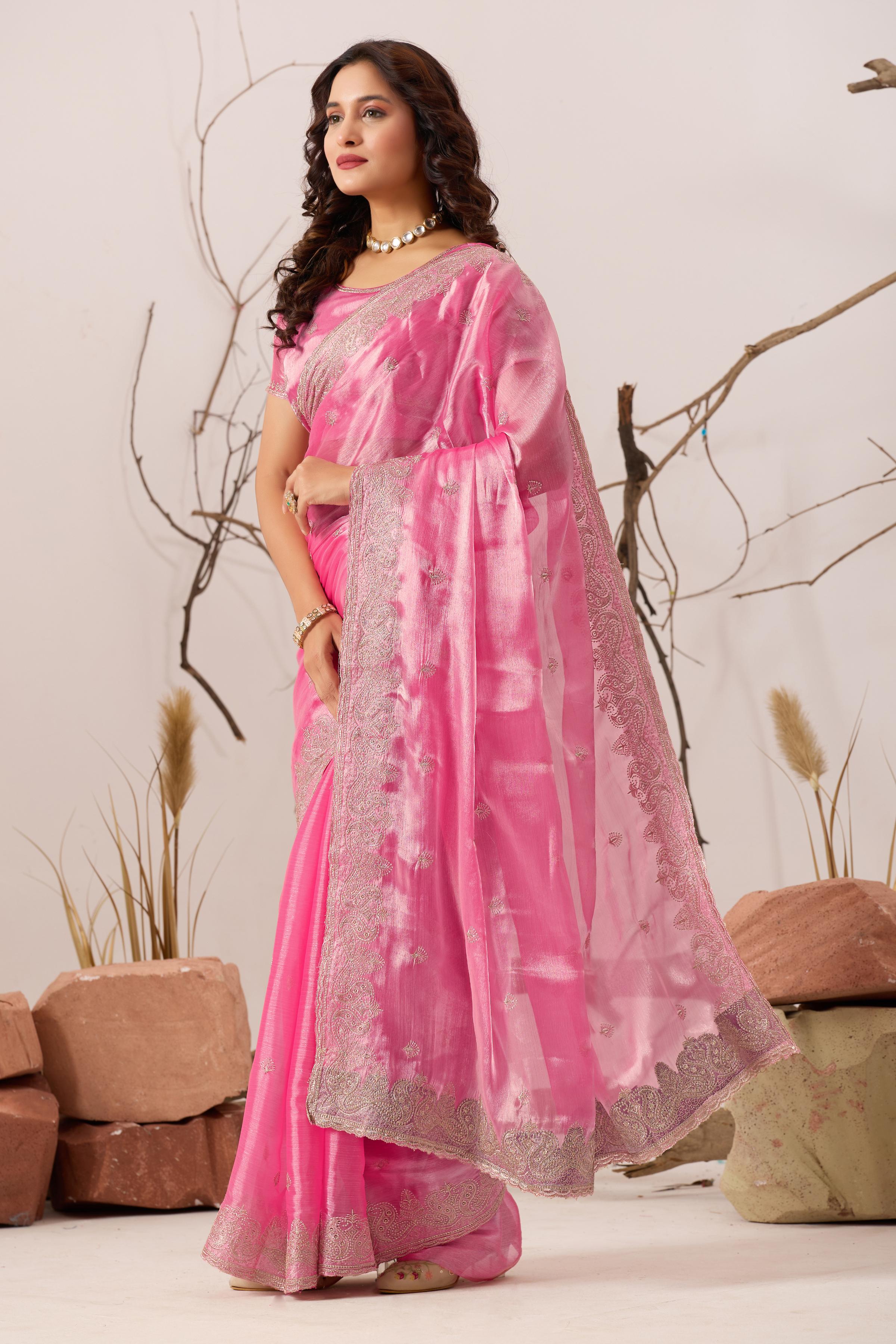 Baby Pink Jimmy Choo Embroidered Saree