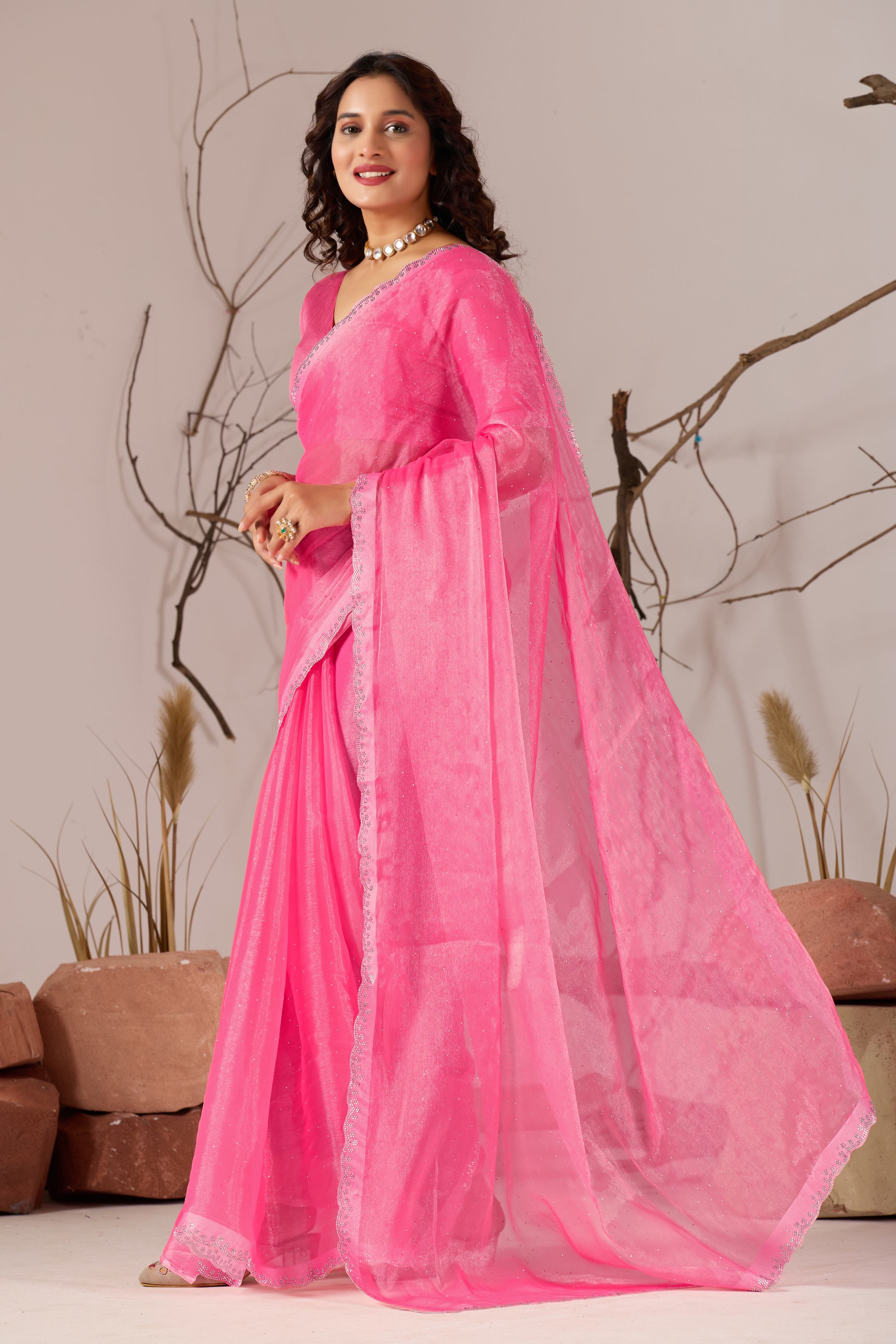 Baby Pink Jimmy Choo Shimmer Designer Saree