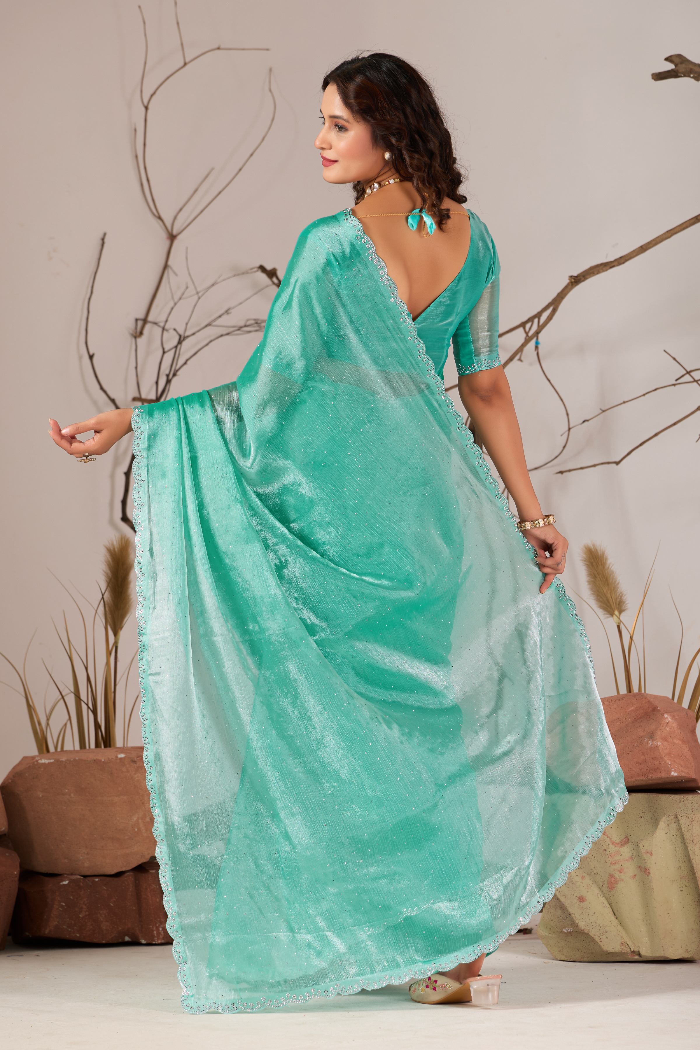 Sea Green Jimmy Choo Shimmer Designer Saree