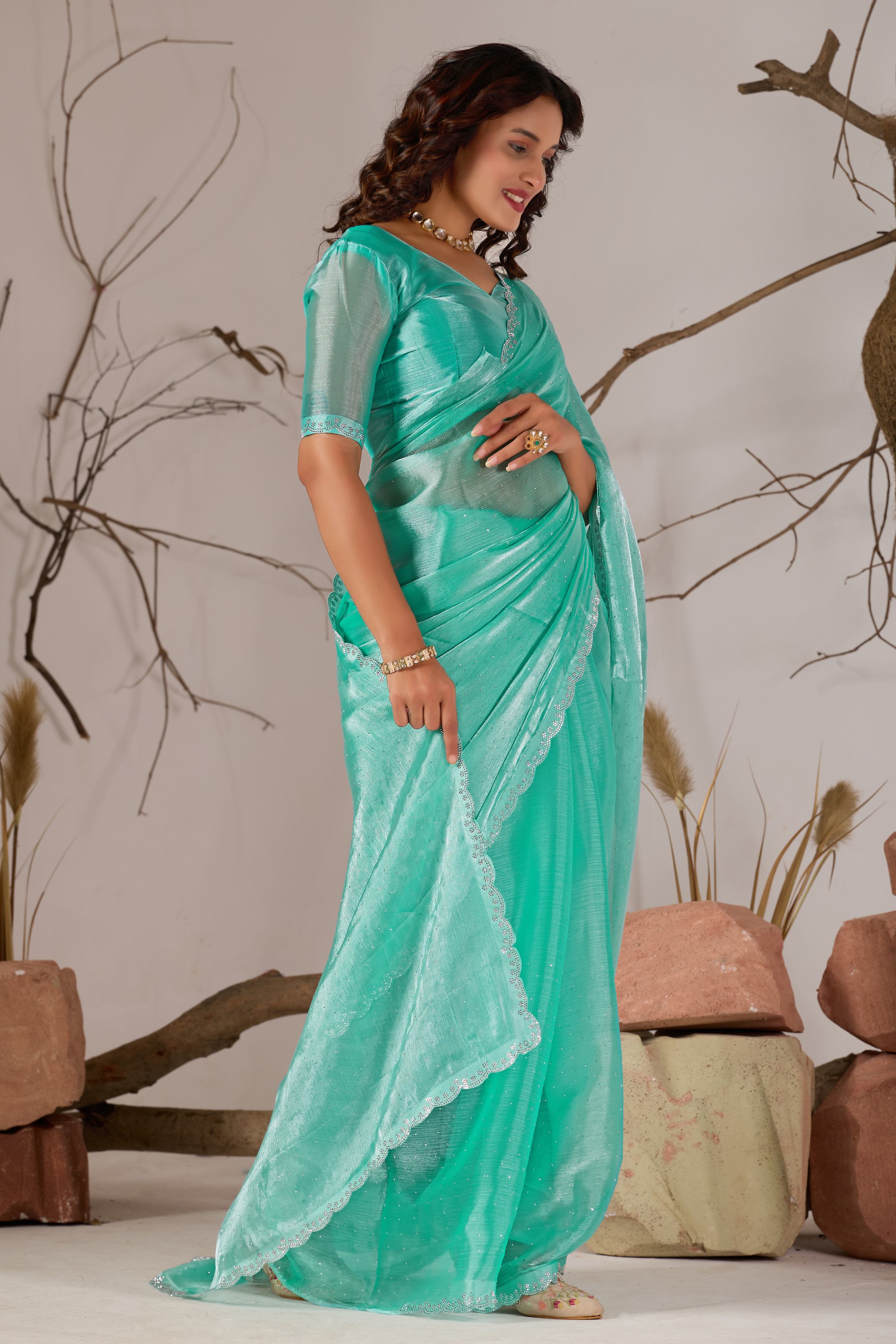 Sea Green Jimmy Choo Shimmer Designer Saree