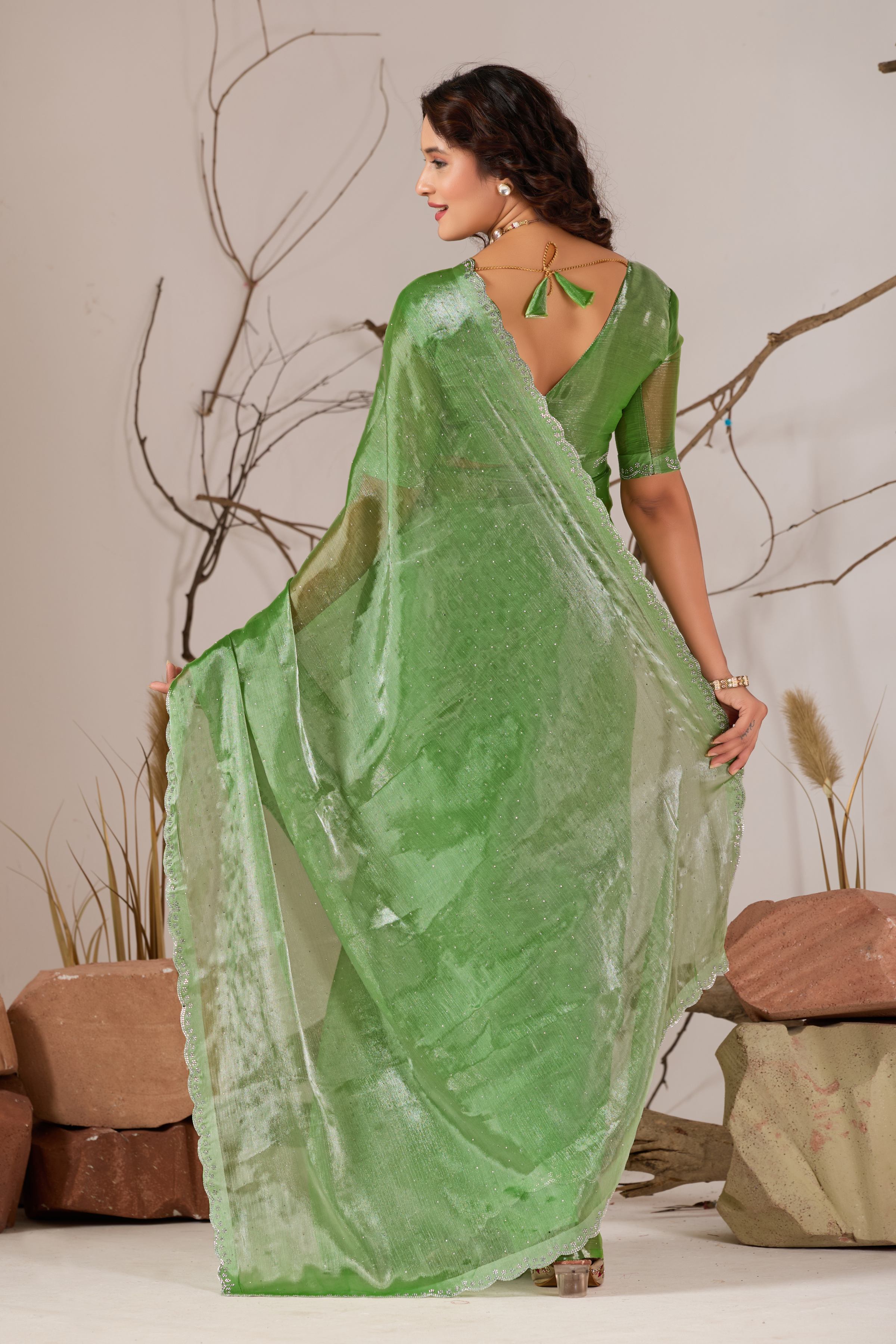 Pista Green Jimmy Choo Shimmer Designer Saree
