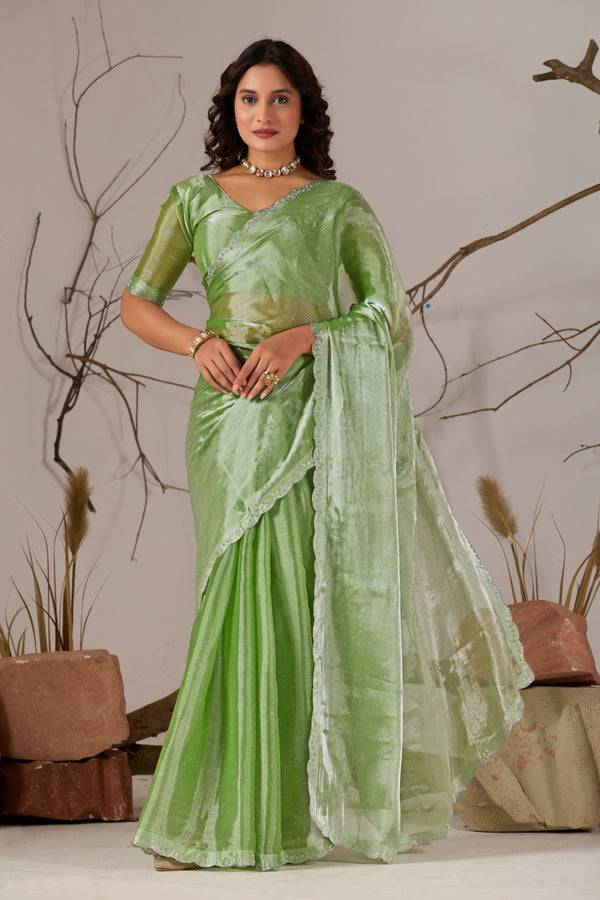 Pista Green Jimmy Choo Shimmer Designer Saree