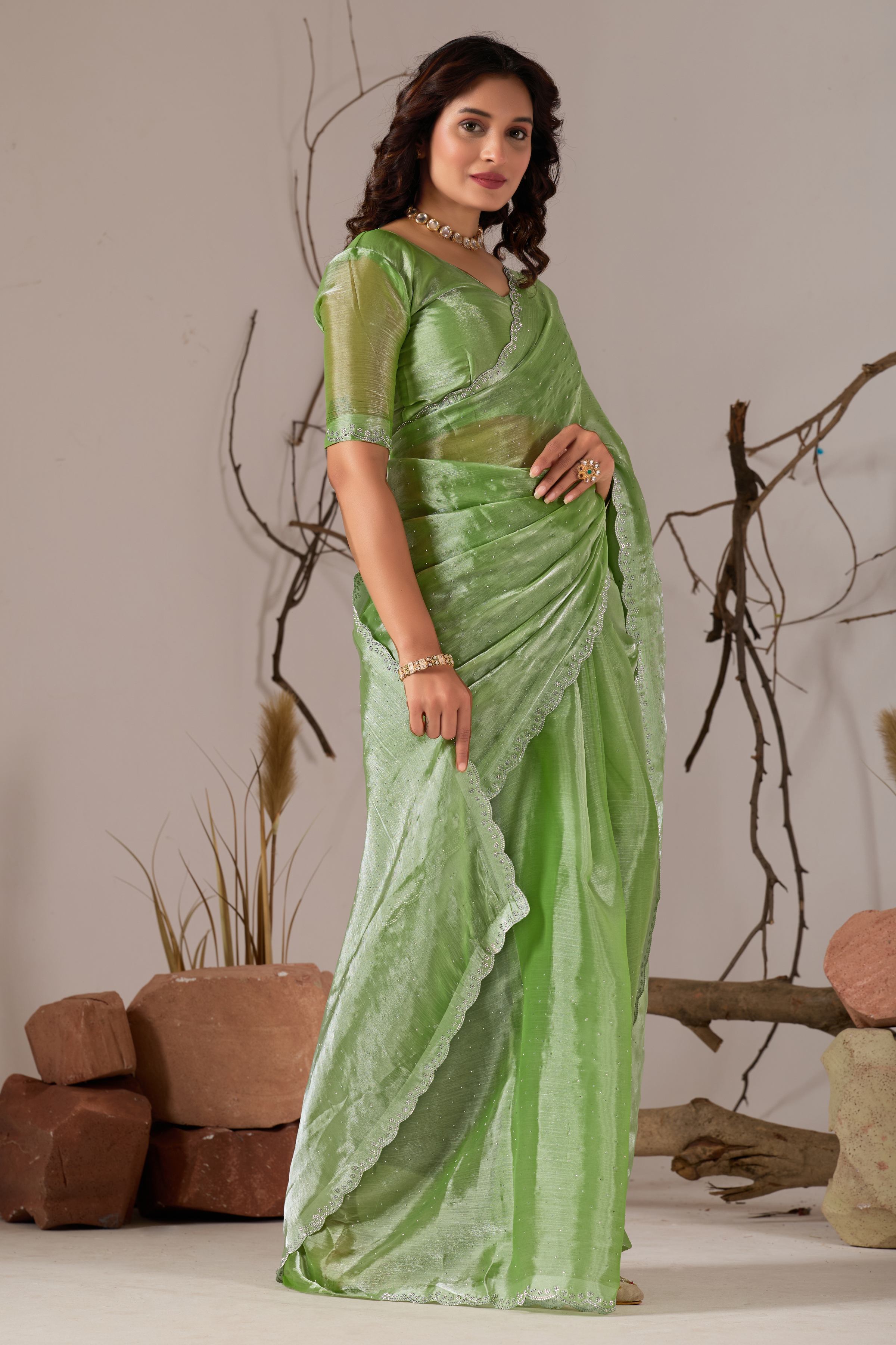 Pista Green Jimmy Choo Shimmer Designer Saree