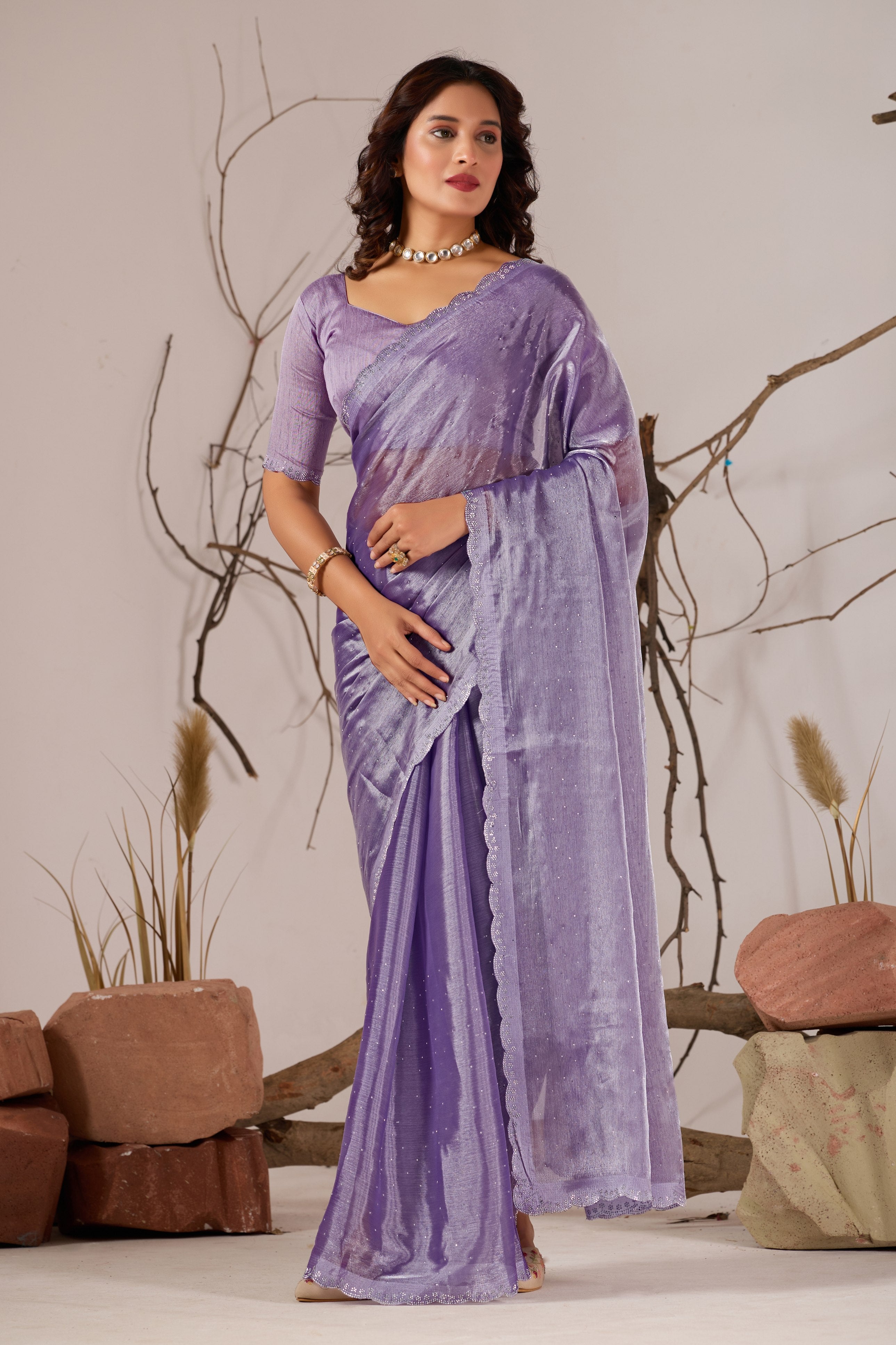 Trending Beautiful Diamond Work Jimmy ChHoo Saree With  Attractive Blouse Piece