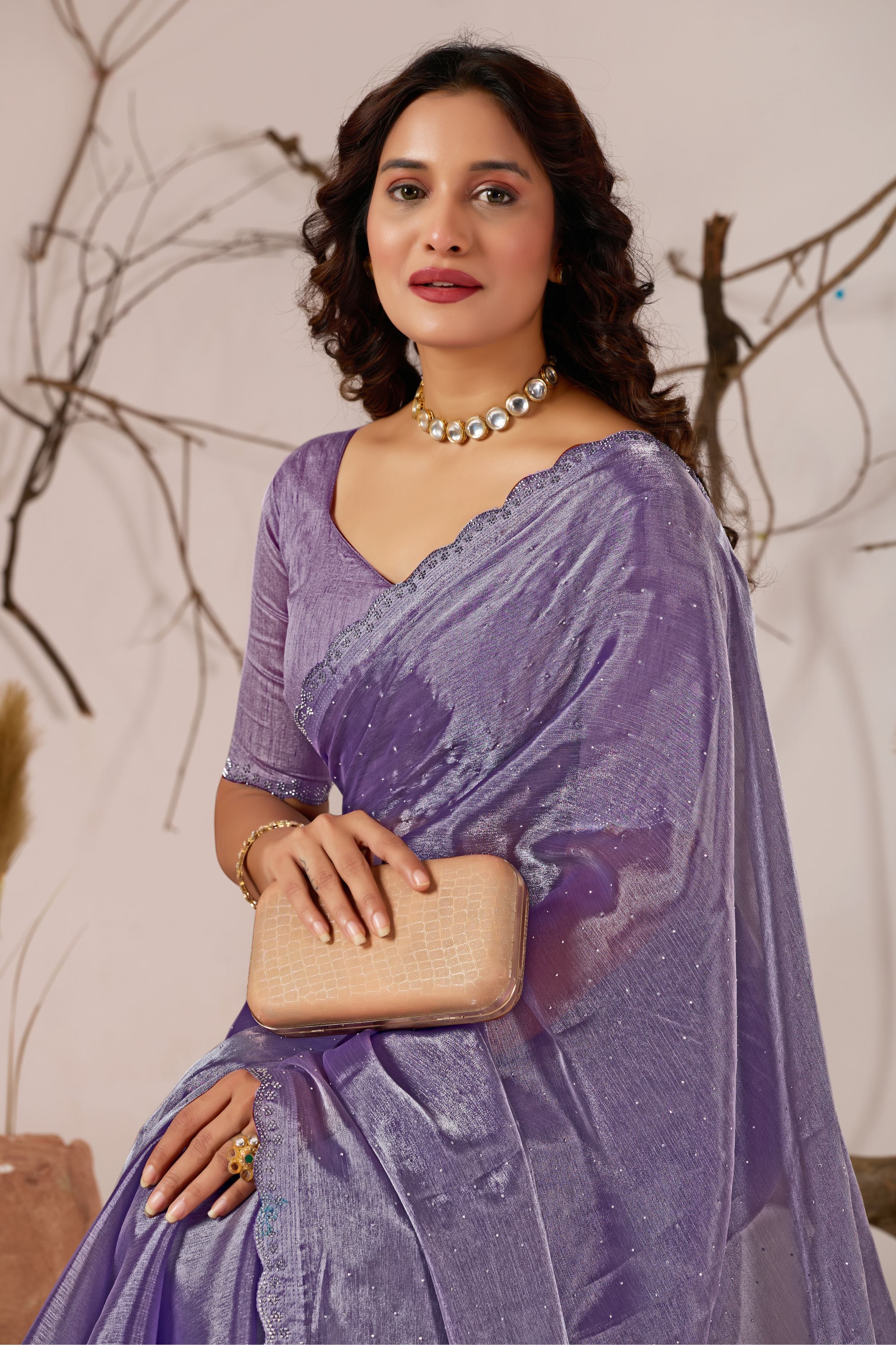 Lavender Jimmy Choo Shimmer Designer Saree