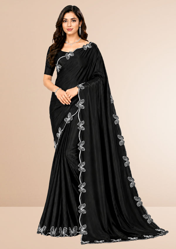 Black Butterfly Swarovski Stone Work Saree