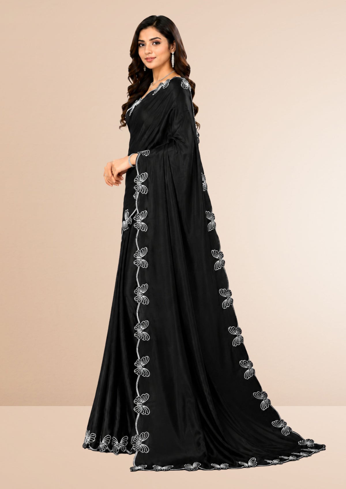 Black Butterfly Swarovski Stone Work Saree