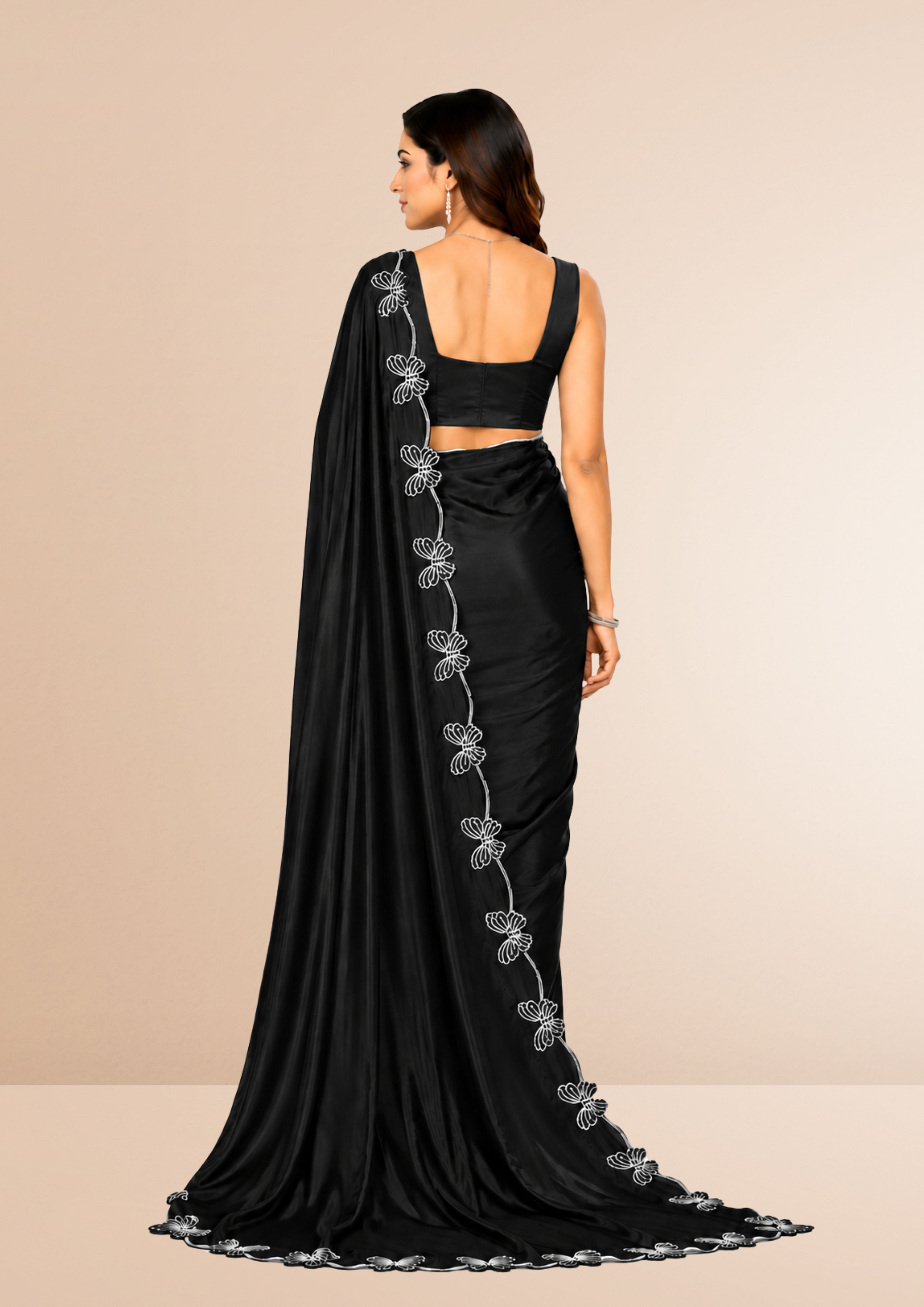 Black Butterfly Swarovski Stone Work Saree