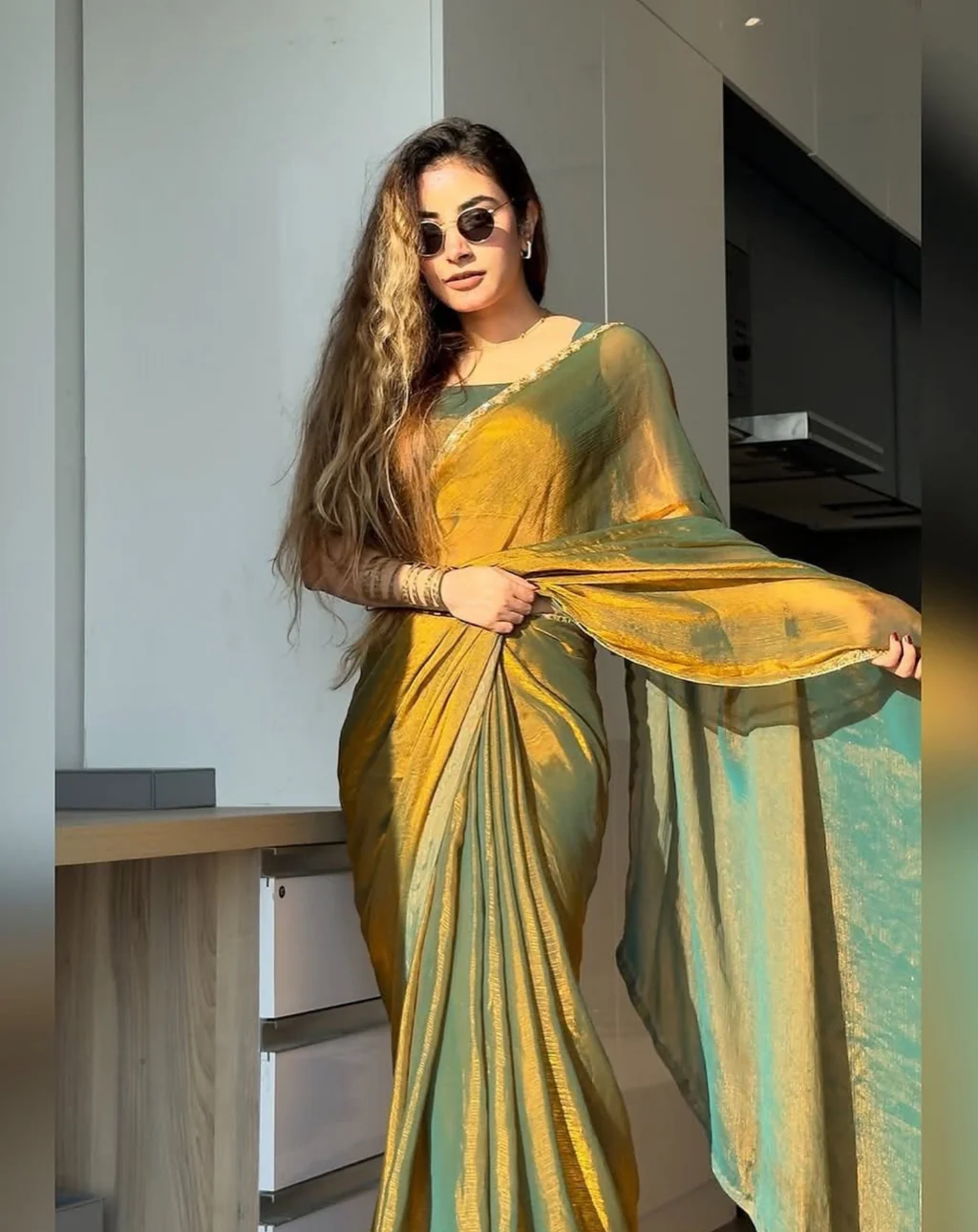 Two Ton Fancy Silk Saree With Handwork