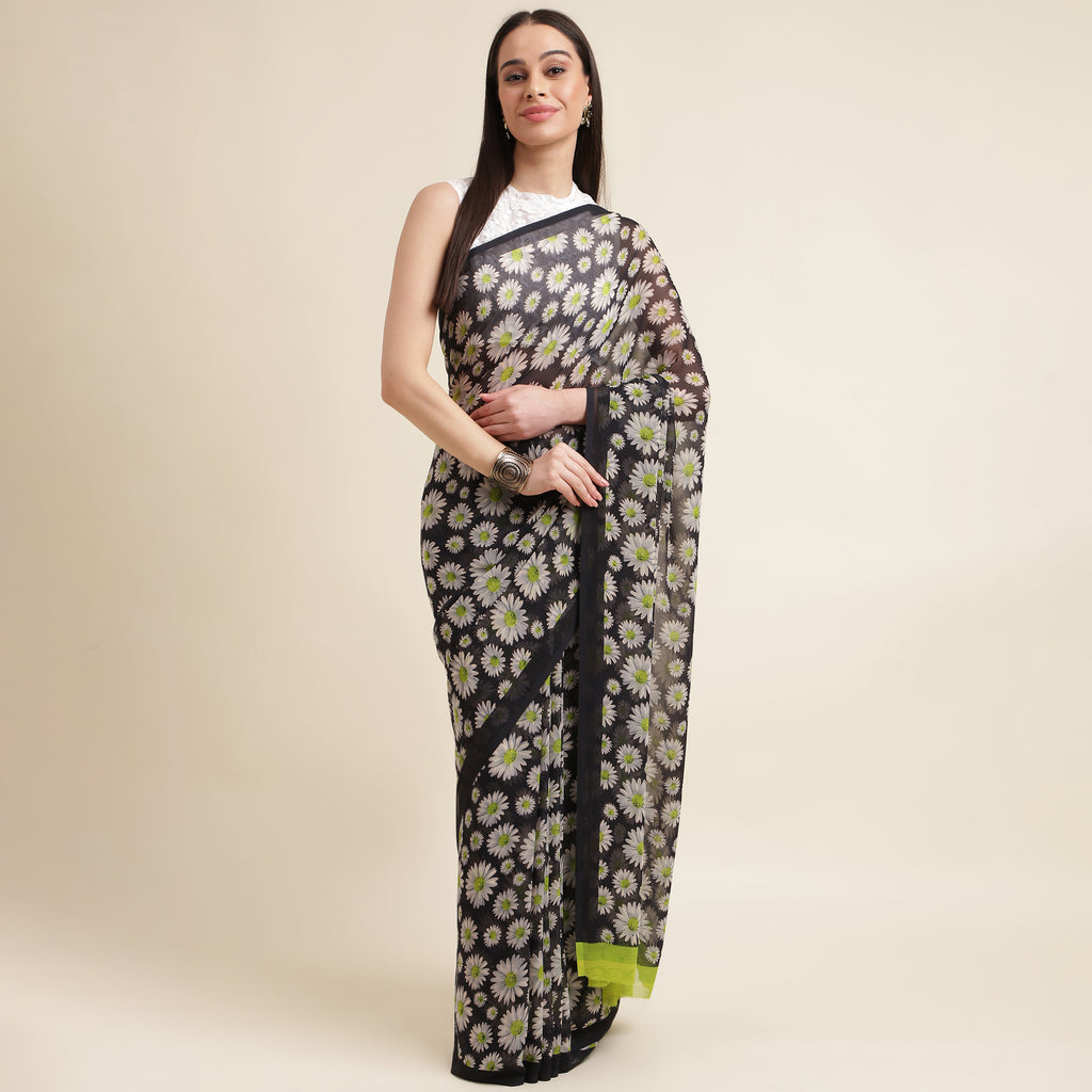 Georgette print Saree With Cotton Lace
