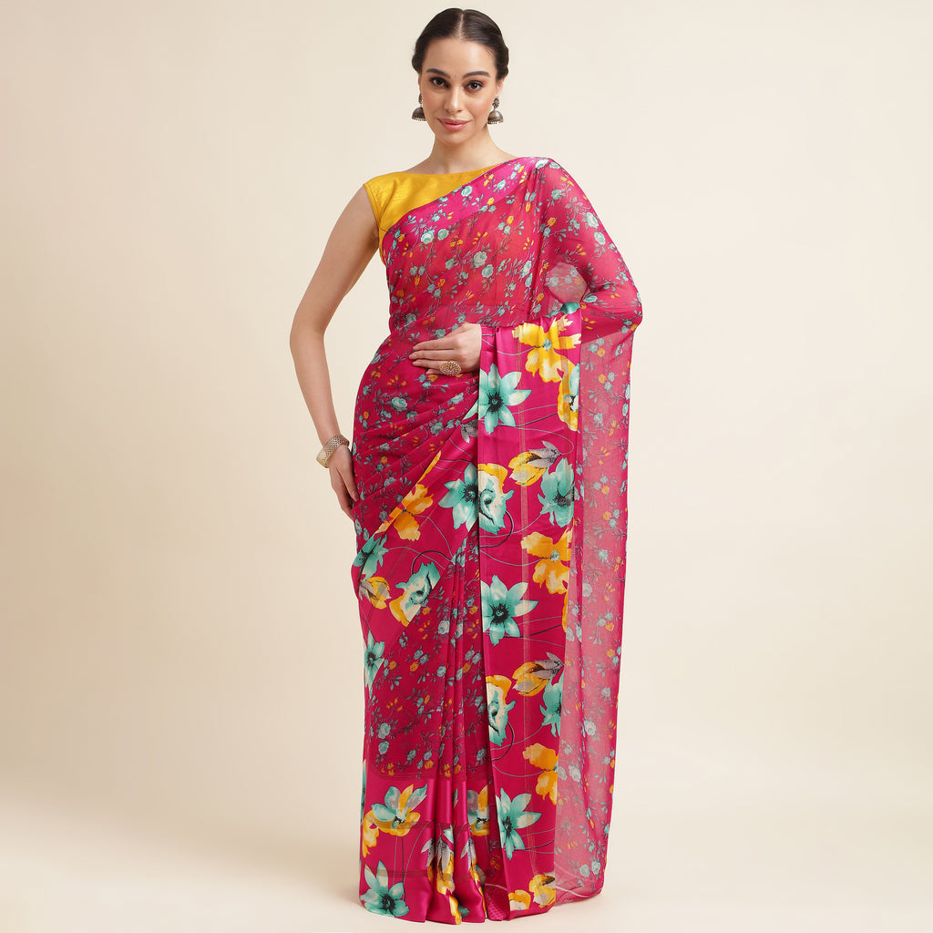Red Printed Georgette Saree