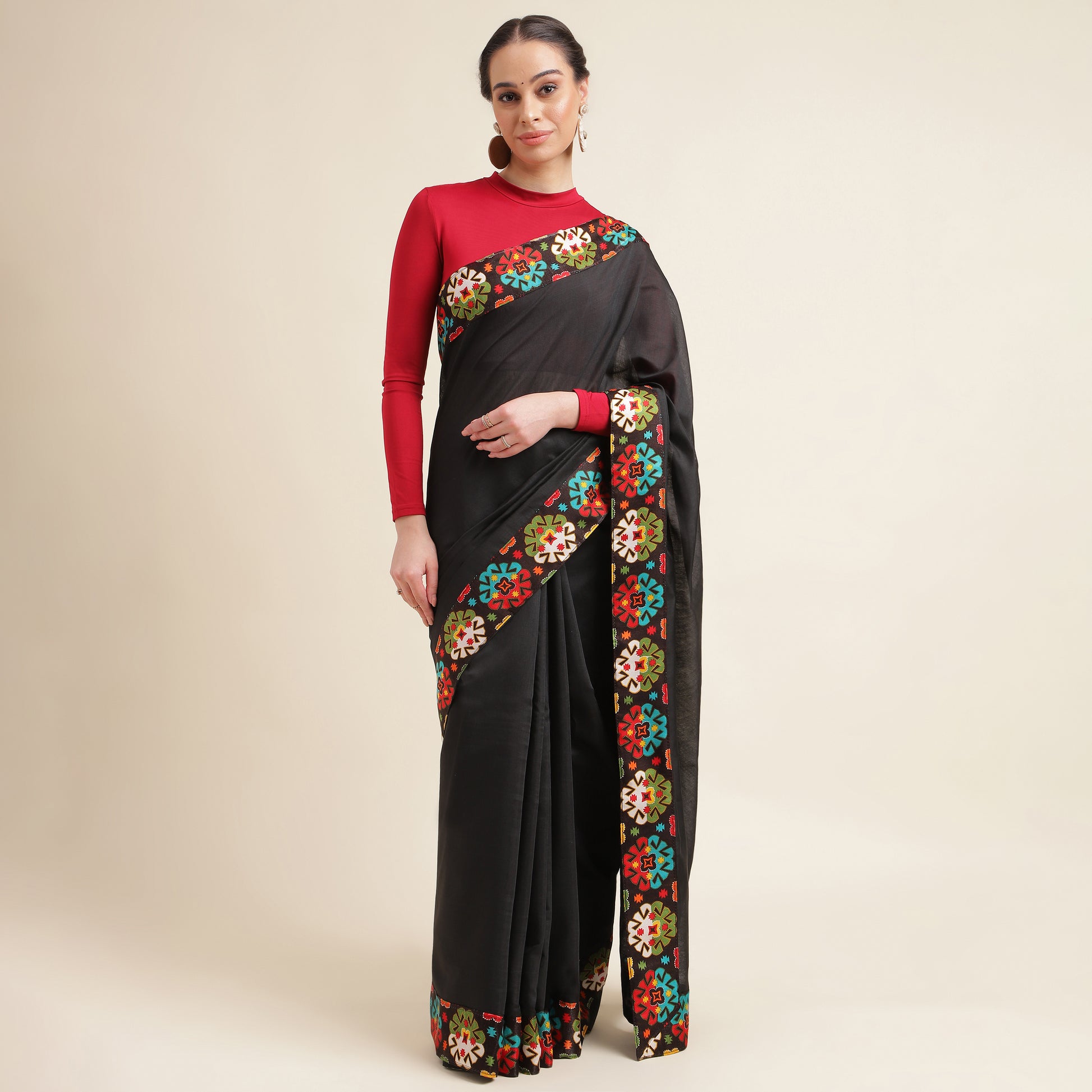 Black Cotton  Self Design Chanderi Saree