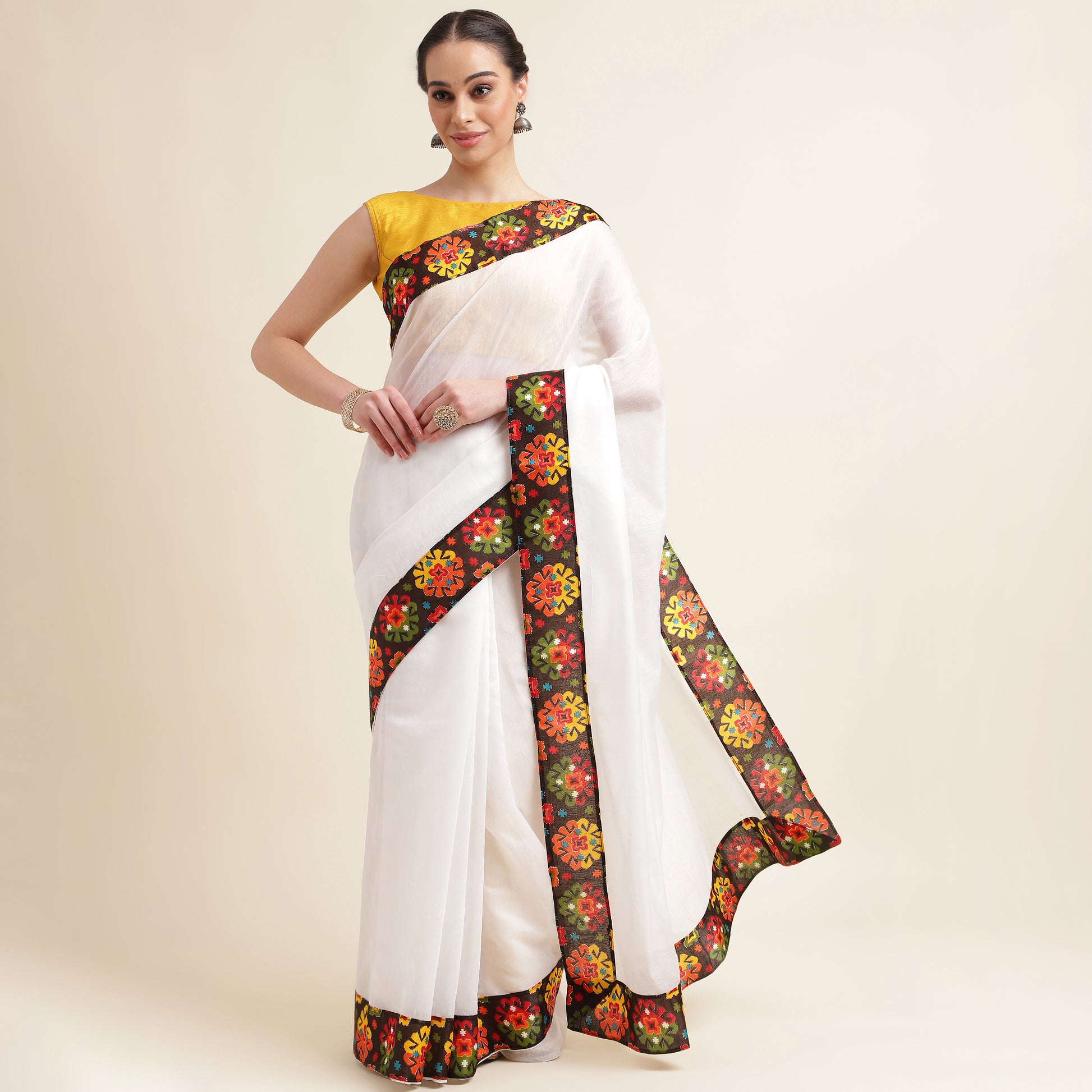 White Chanderi Saree with Lace Border