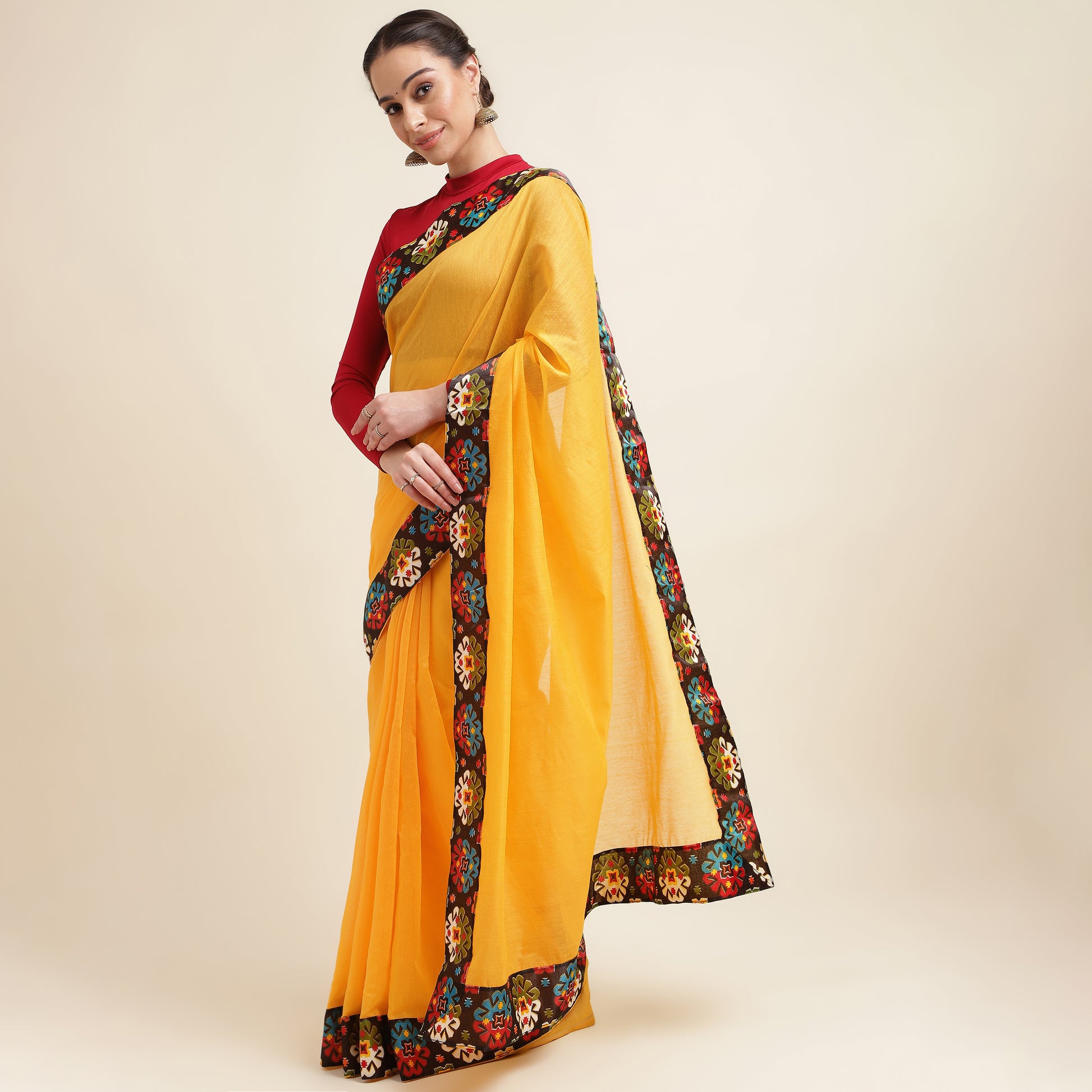 Chanderi Cotton Woven Design Lace Border Sarees with Blouse Piece