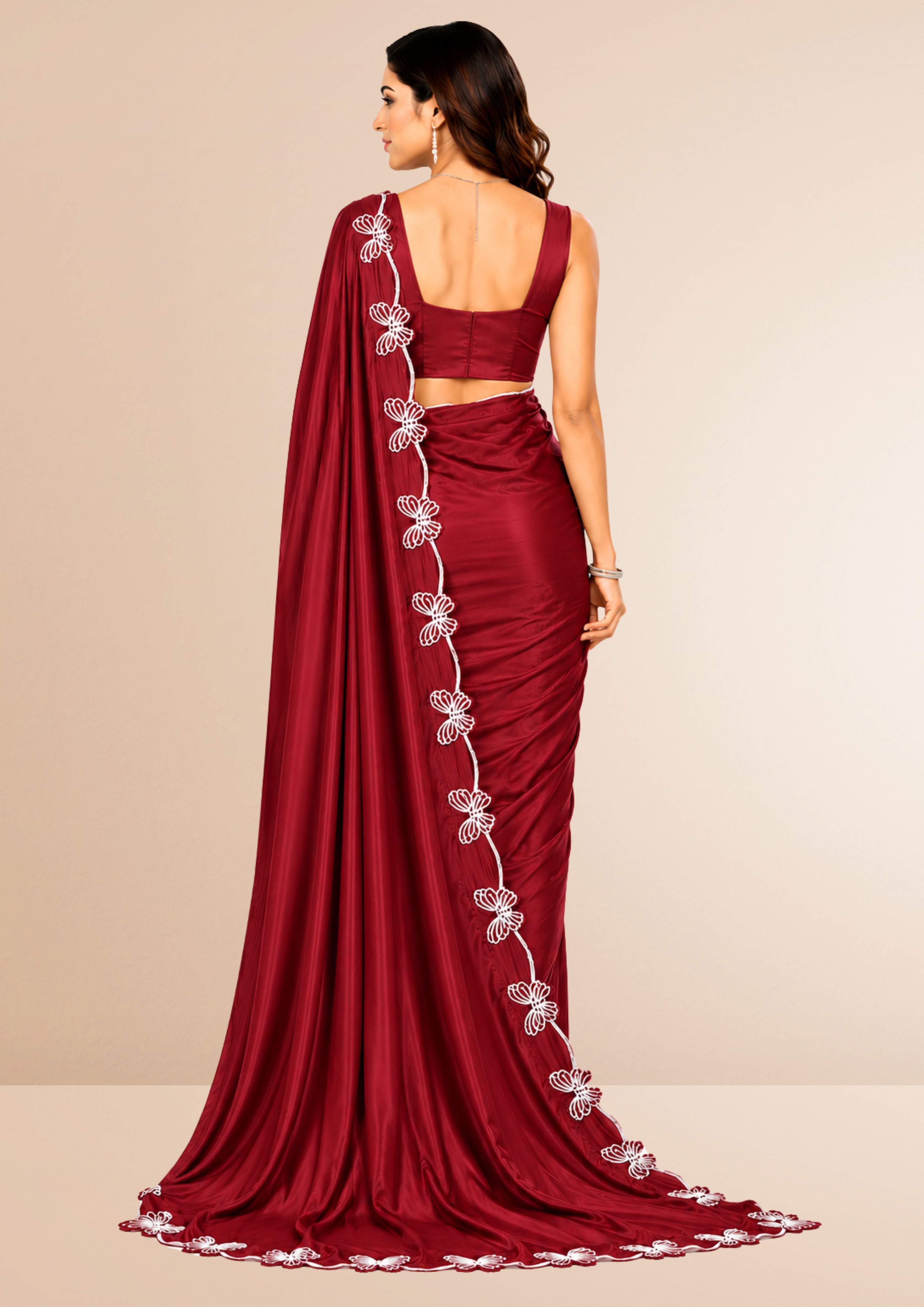 Maroon Butterfly Swarovski Stone Work Saree