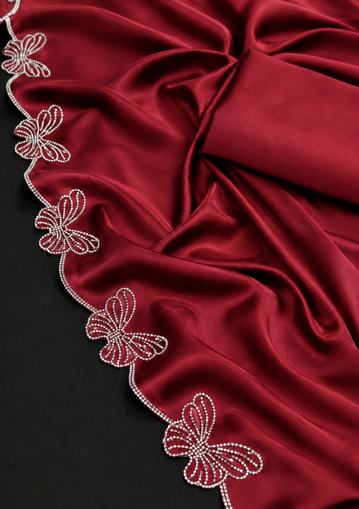 Maroon Butterfly Swarovski Stone Work Saree