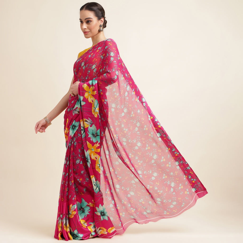 Red Printed Georgette Saree