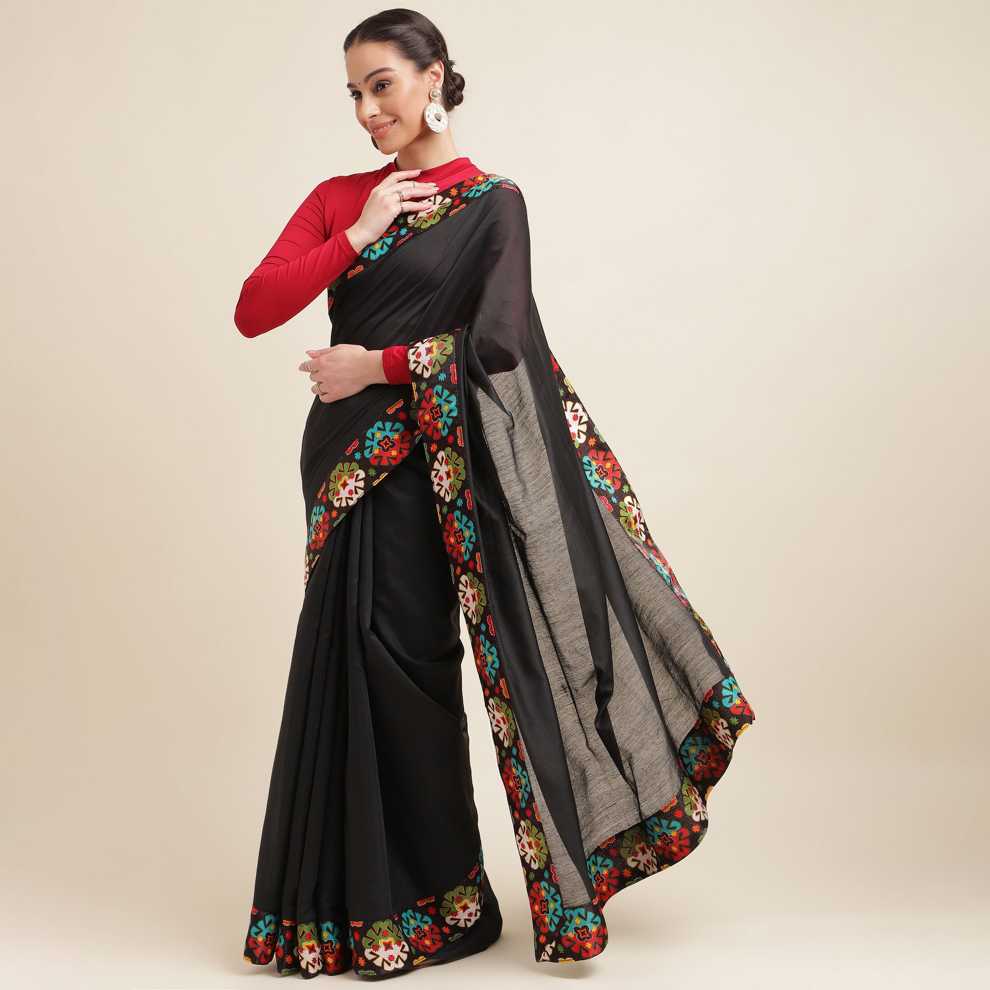 Black Cotton  Self Design Chanderi Saree