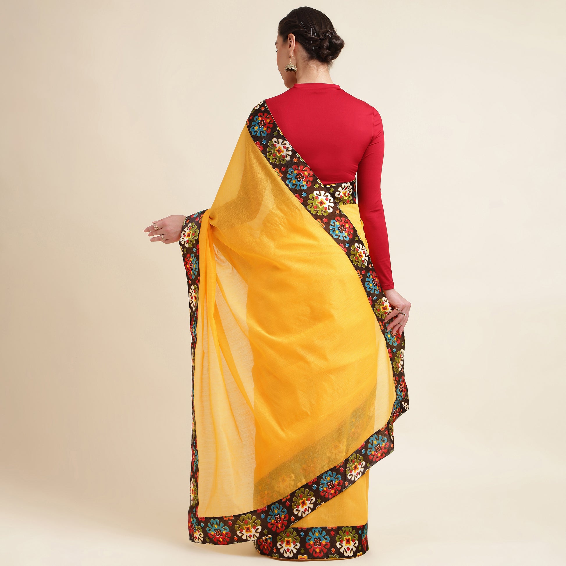 Chanderi Cotton Woven Design Lace Border Sarees with Blouse Piece