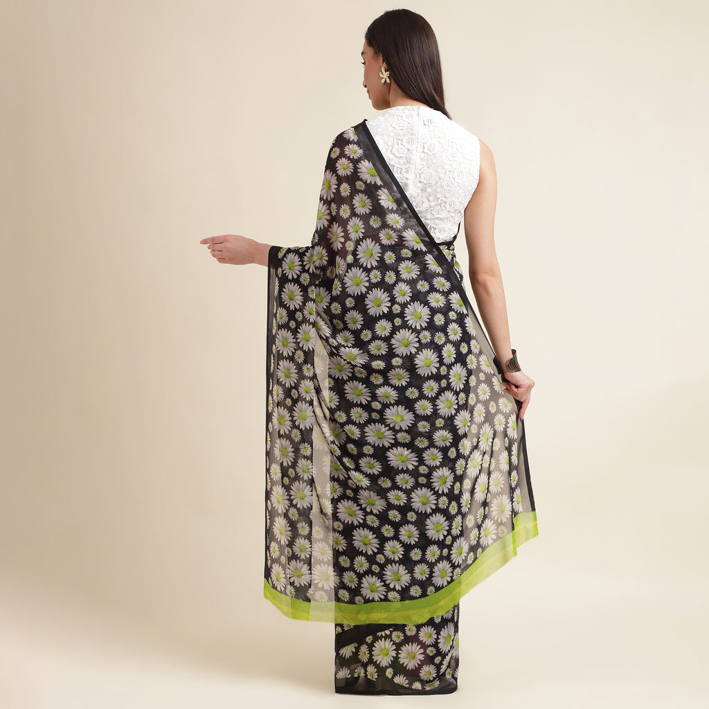 Georgette print Saree With Cotton Lace