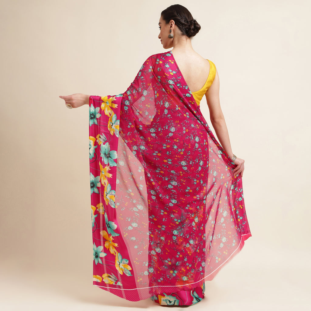 Red Printed Georgette Saree