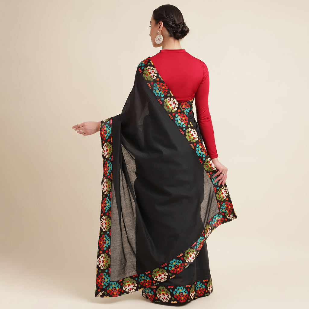 Black Cotton  Self Design Chanderi Saree
