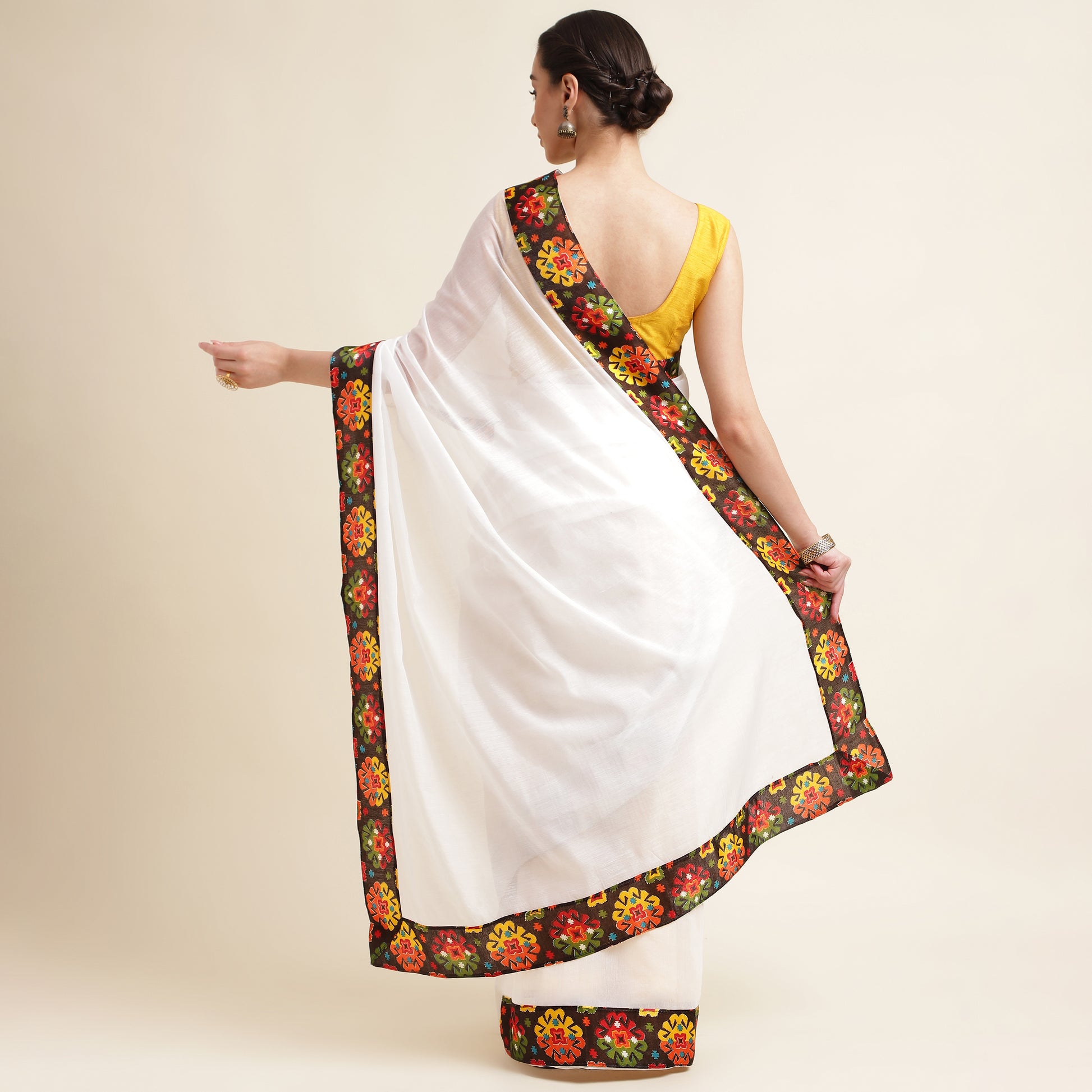 White Chanderi Saree with Lace Border