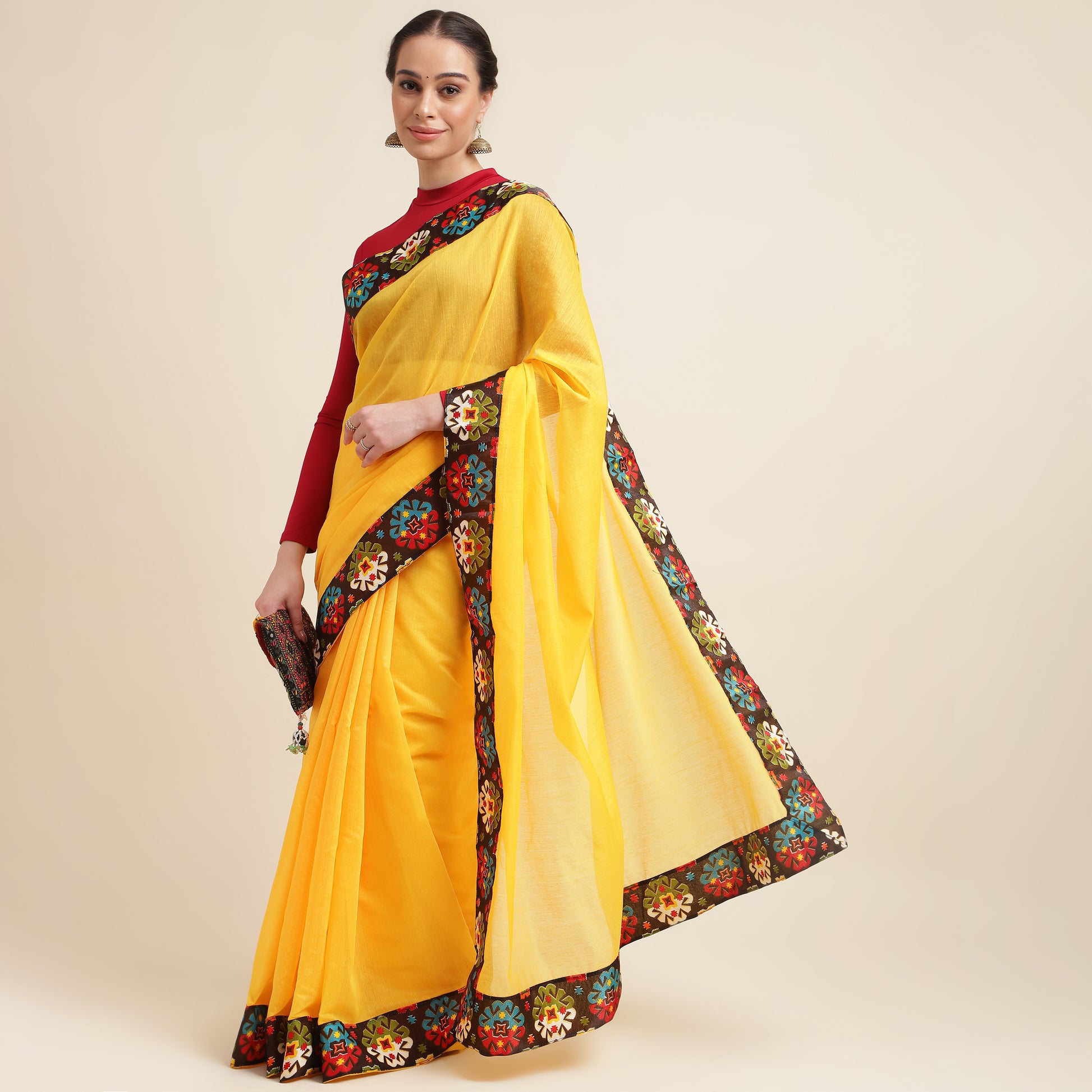 Chanderi Cotton Woven Design Lace Border Sarees with Blouse Piece