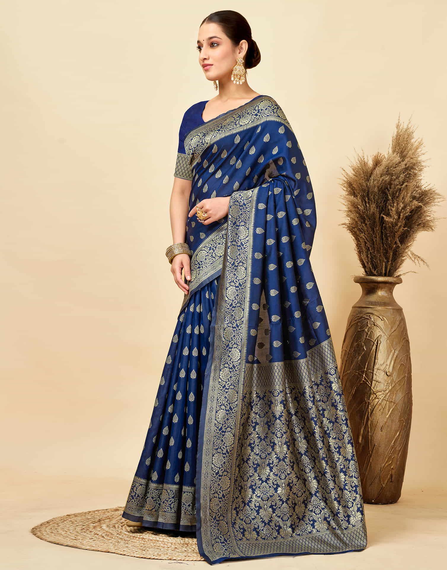 Navy Silk Woven Banarasi Saree
