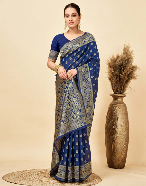 Navy Silk Woven Banarasi Saree
