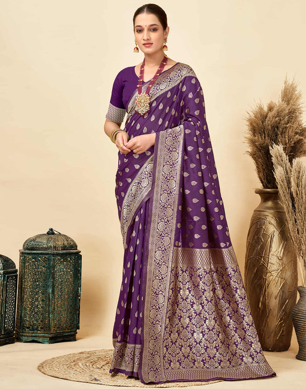 Dark Purple Silk Woven Banarasi Saree