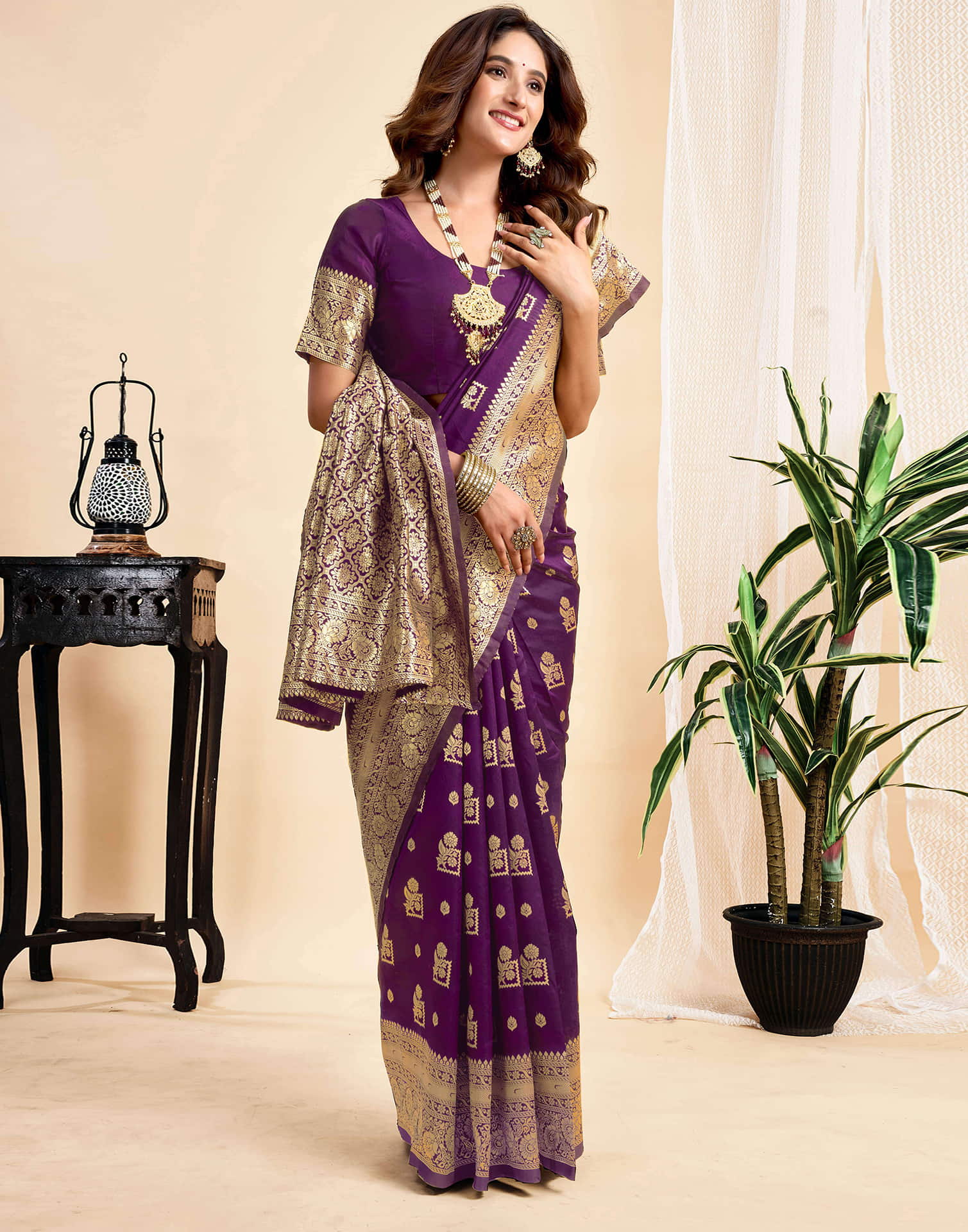 WIne Silk Woven Banarasi Saree