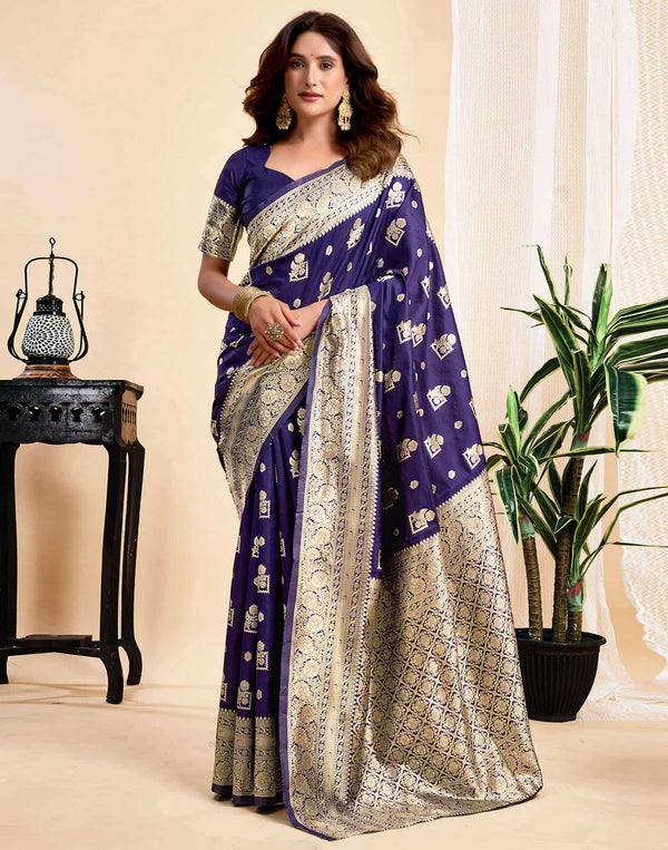 Blue Silk  Woven Banarasi Saree