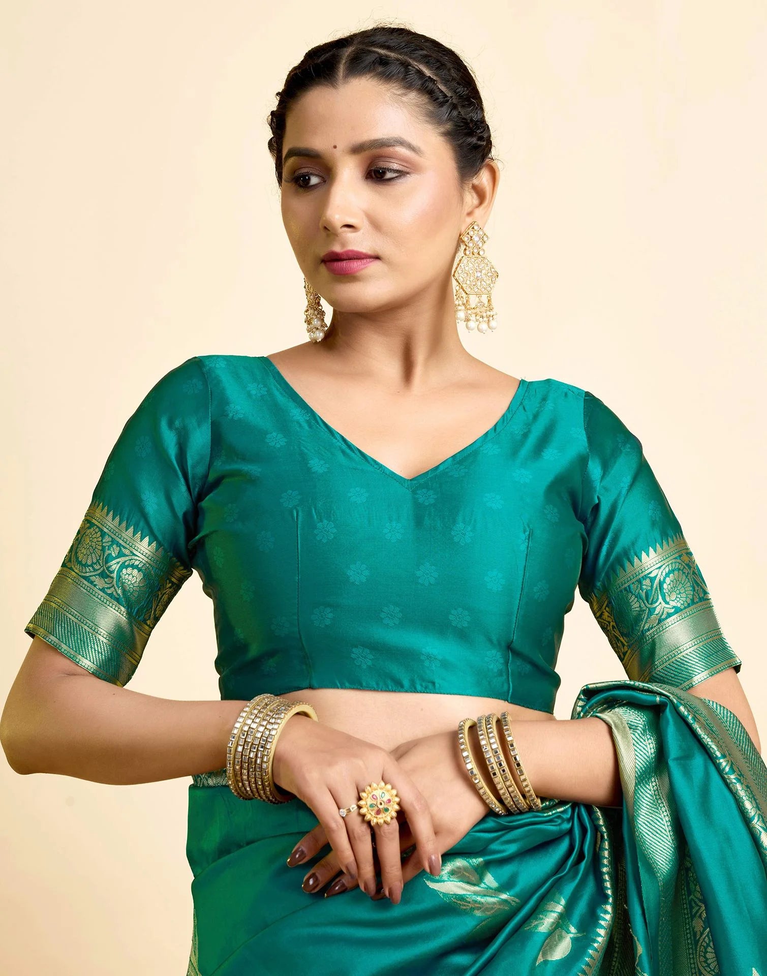 Teal Green Paan Silk Woven Banarasi Saree