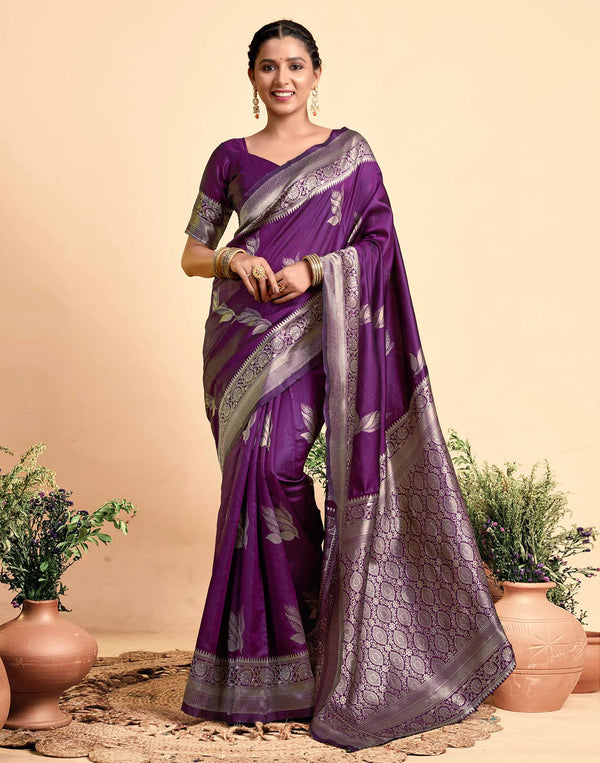 Wine Paan Silk Woven Banarasi Saree
