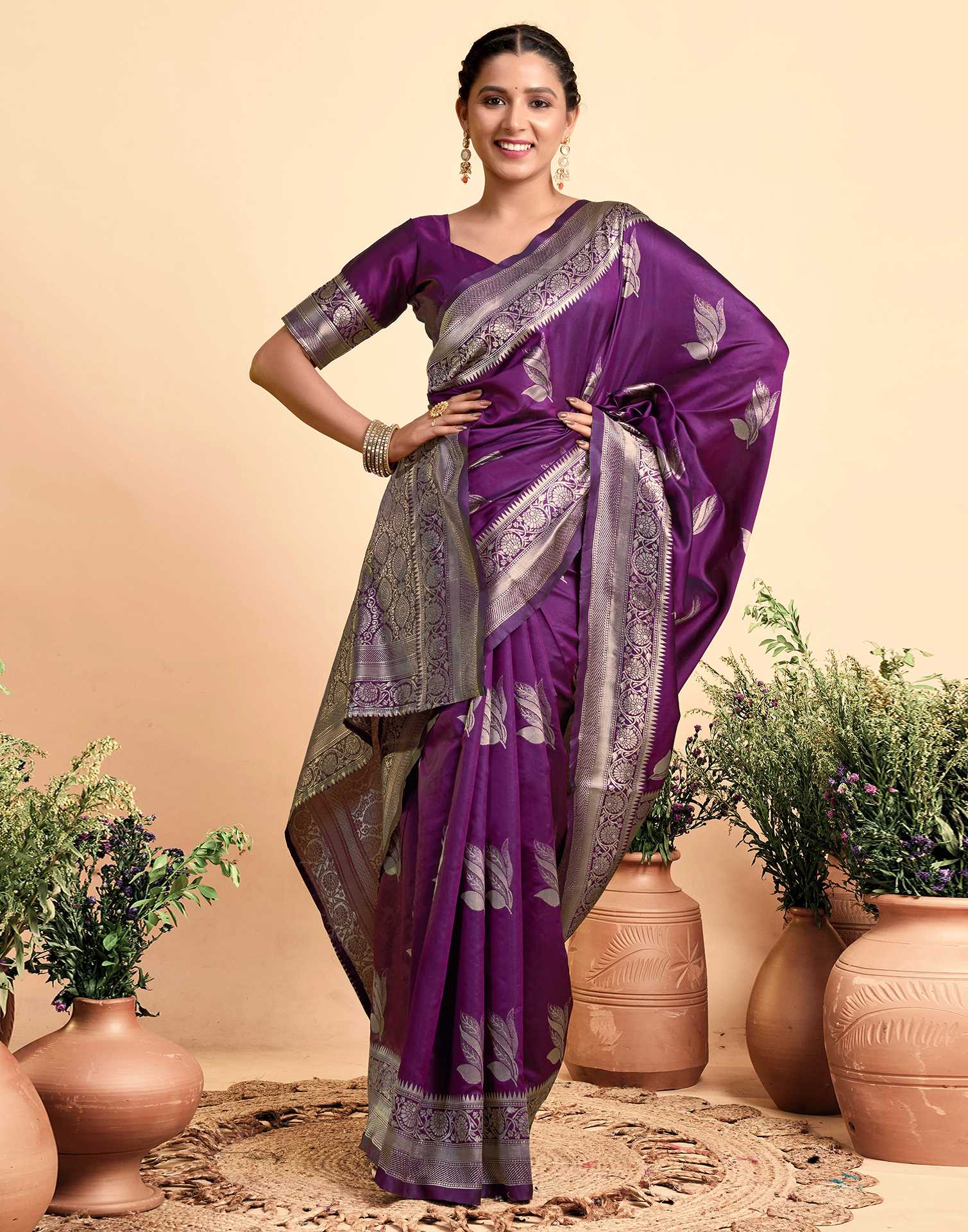 Wine Paan Silk Woven Banarasi Saree